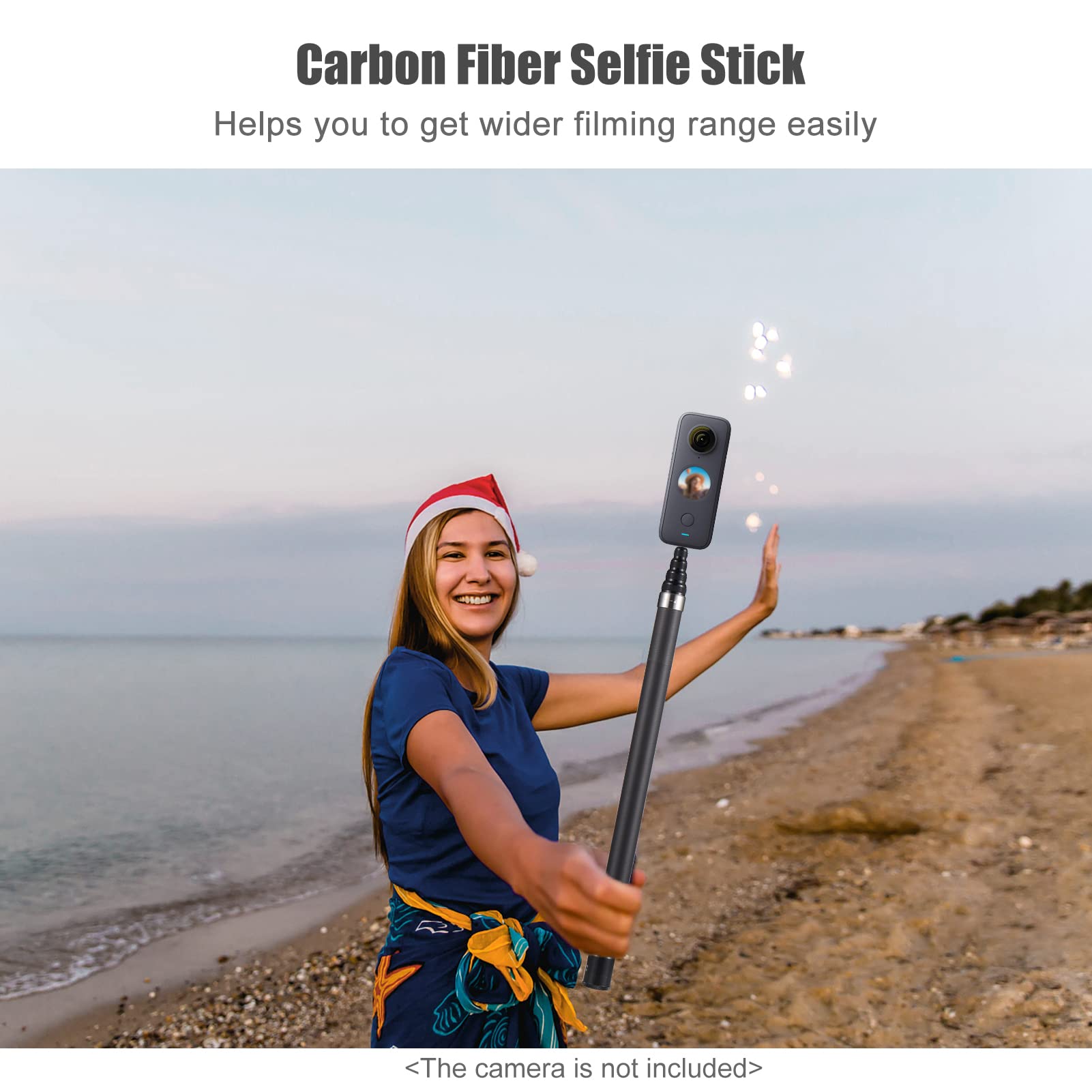 Camnoon Portable Selfie Stick Carbon Fiber Stand Camera Bracket 1/4 Inch Screw Mount 45.5Cm-280Cm/ 17.9In-110In Adjustable Length Compatible With Insta360 X2/ X3