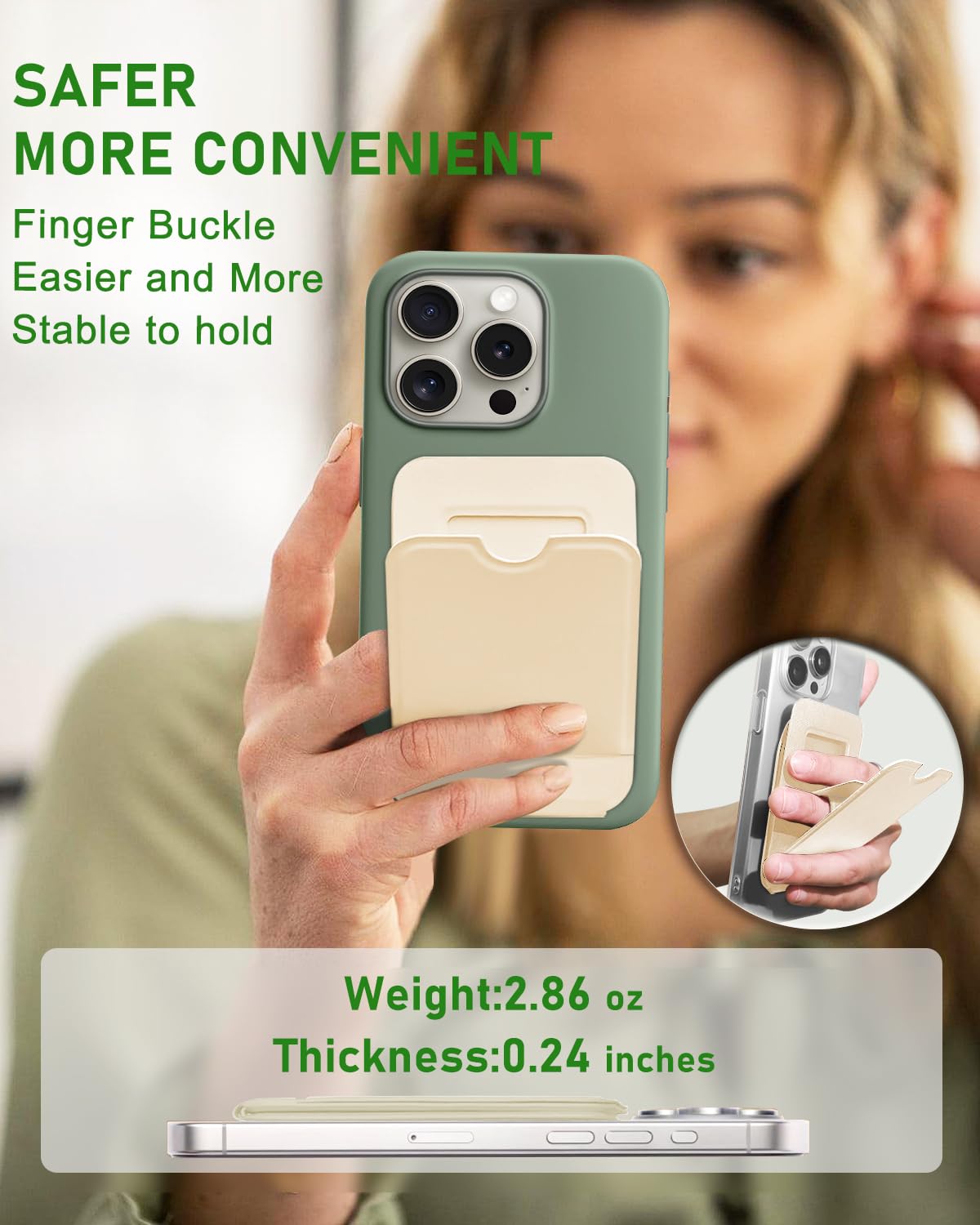 Guyefofo Phone Stand, Magnetic Phone Tripod, Eco-Friendly & Stain-Resistant Leather, Angle Adjustment & Strong Magnet Tripod For Iphone 16/15/14/13/12 (Included Metal Ring) - Khaki