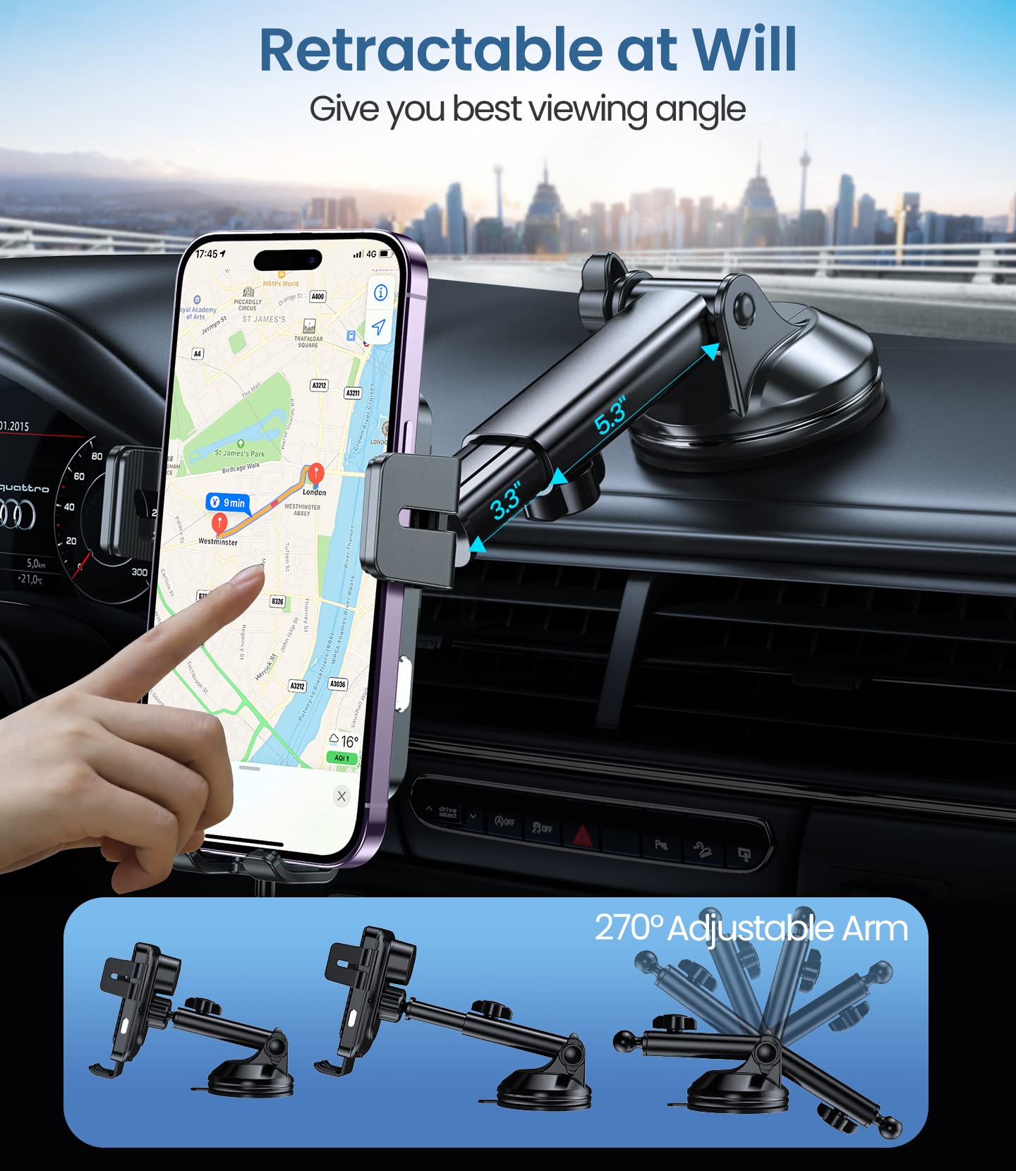 Mokpr Wireless Car Charger, 15W Fast Charging Auto-Clamping Car Mount Universal Hands- Car Charger Mount For Dash Windshield Air Vent Compatible With Iphone 16 15/14/13/12, Samsung S23/S22/S21,Etc