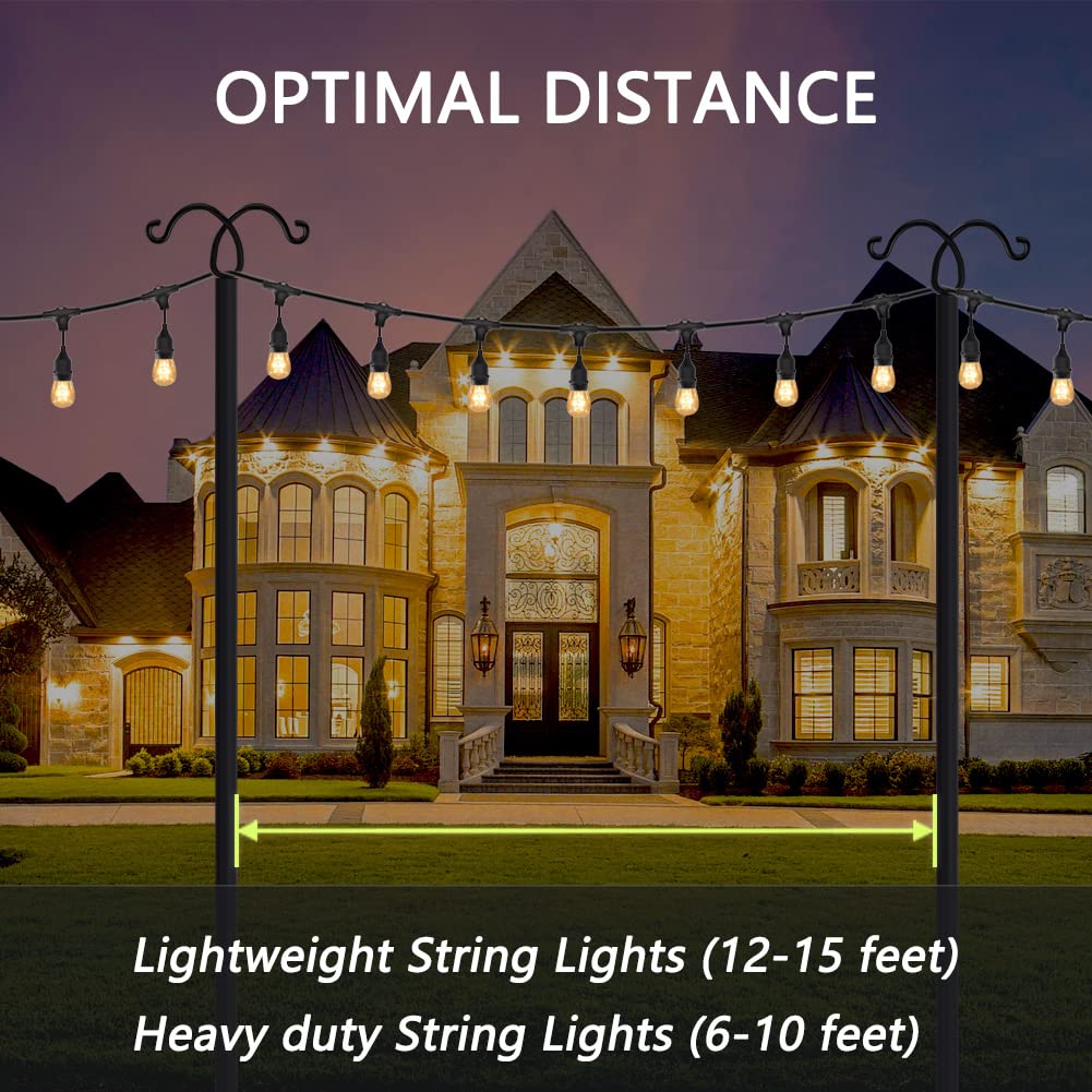 Rinlain Outdoor String Light Pole 2 Pack,110In Height Adjustable Metal Stand Pole With Hooks For Hanging String Lights,Garden,Backyard,Patio Lighting Stand For Parties,Wedding