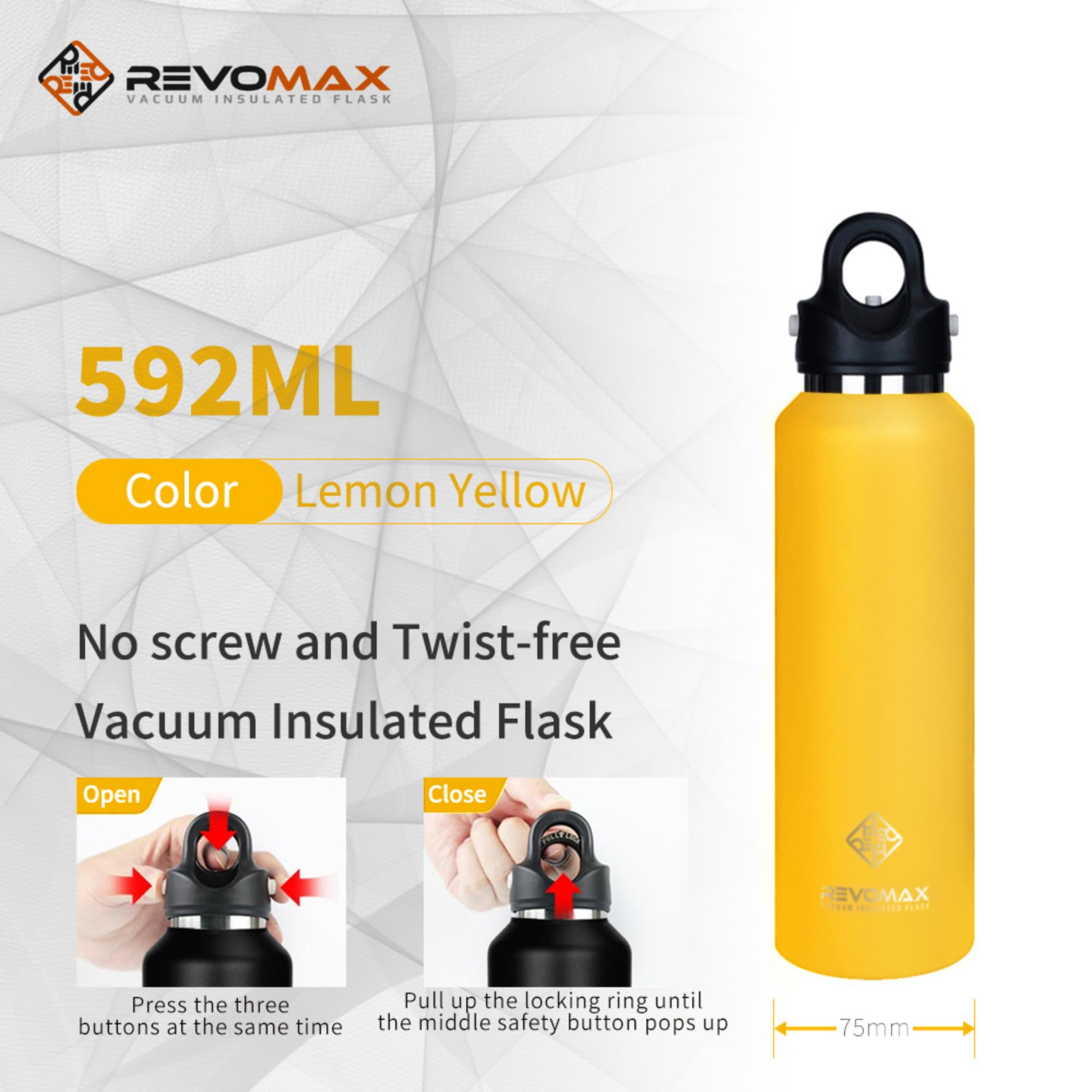 Stainless Steel Vacuum Insulated Water Bottle With Twist- Lid, No-Screw Insulated Tumblers