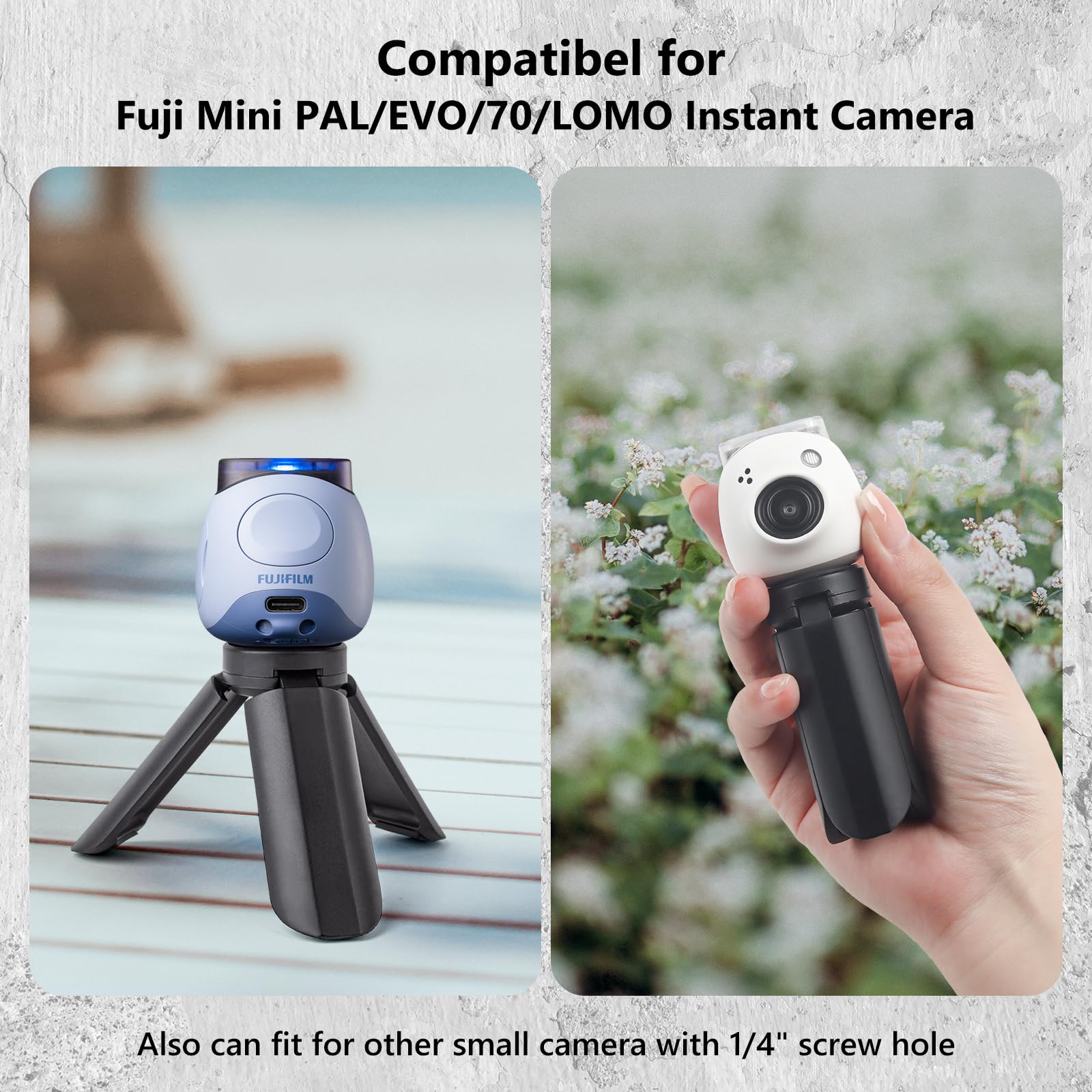 Muziri Kinokoo Mini Tripod For Fuji Instax Pal With 1/4 Inch Screw - Compatible For Instax Pal/Evo/70/Lomo Instant Camera - Portable Camera Mini Tripod With Slip Resistant Rubber Footpads - Black