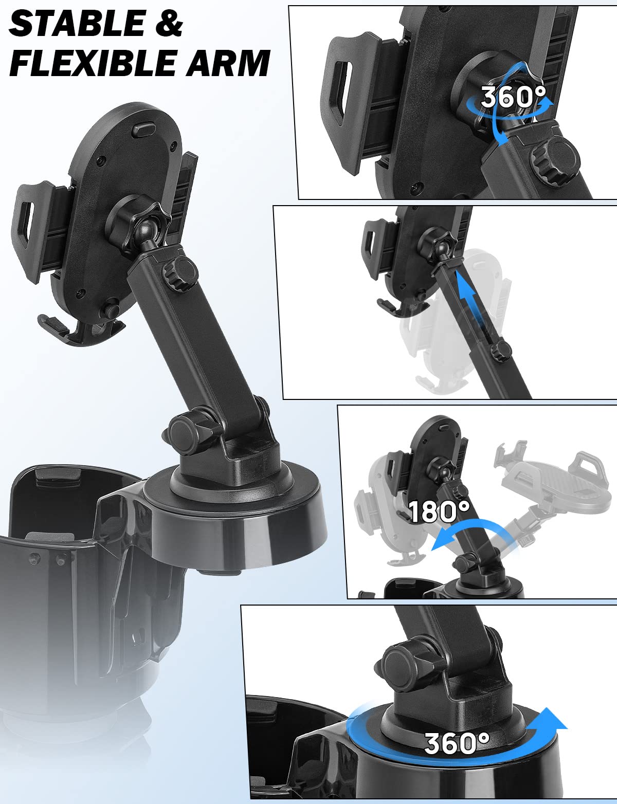 Joytutus Cup Holder Phone Mount For Car, Car Cellphone Large Adapter Long Arm With 360 Degree Rotation, Compatible Iphone, Samsung & All Smartphones