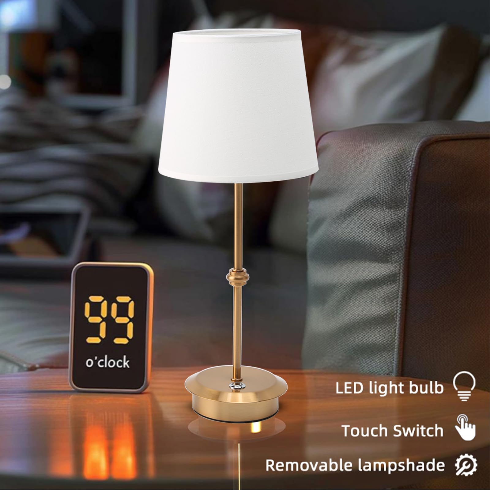 Soonhua Cordless Table Lamp, Rechargeable Led Desk Lamp 2W 2700K Dimmable Battery Operated Light With Fabric Shade For Bedroom, Living Room, Cafe, Outdoor