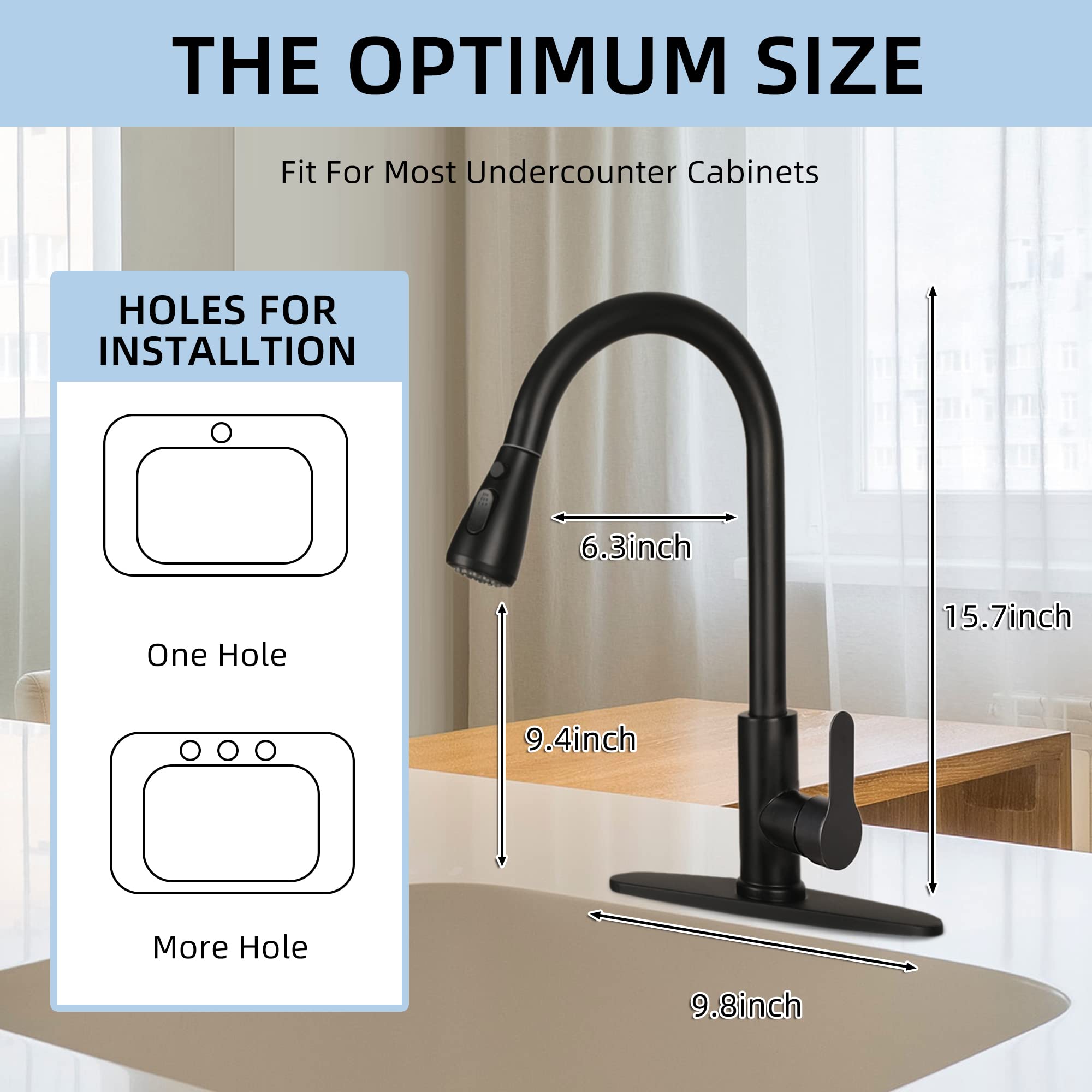 Cilaixi Kitchen Sink Faucet With Pull Down Sprayer With Deck Plate Home Handle Stainless Steel 360 High Arc Swivel Efficient Cleaning Brushed Out Kitchens Tap Faucets (Matte Black)