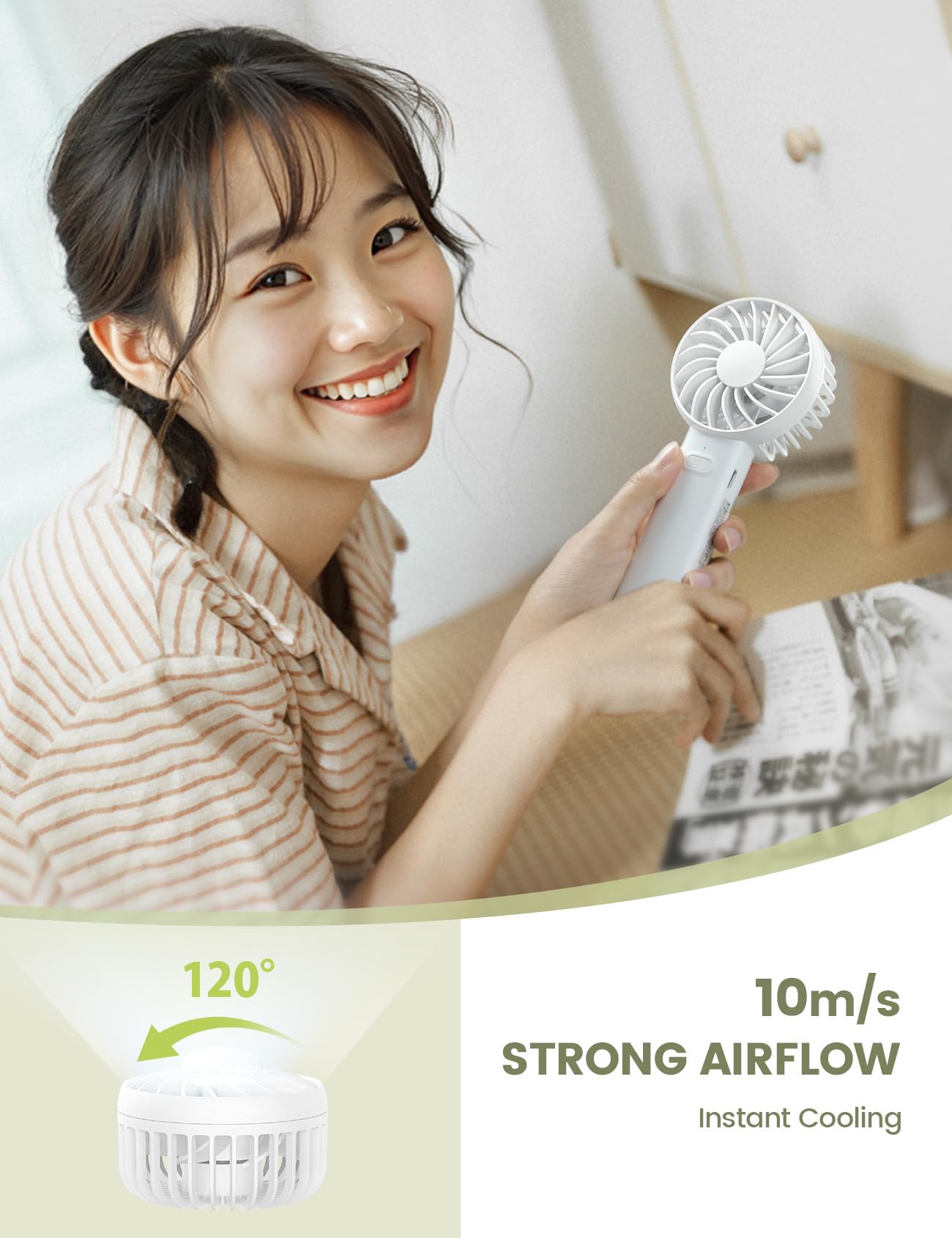 Lamicall Mini Portable Handheld Fan, Lightweight Usb Rechargeable Battery Personal Fan, 3 Speed Wind