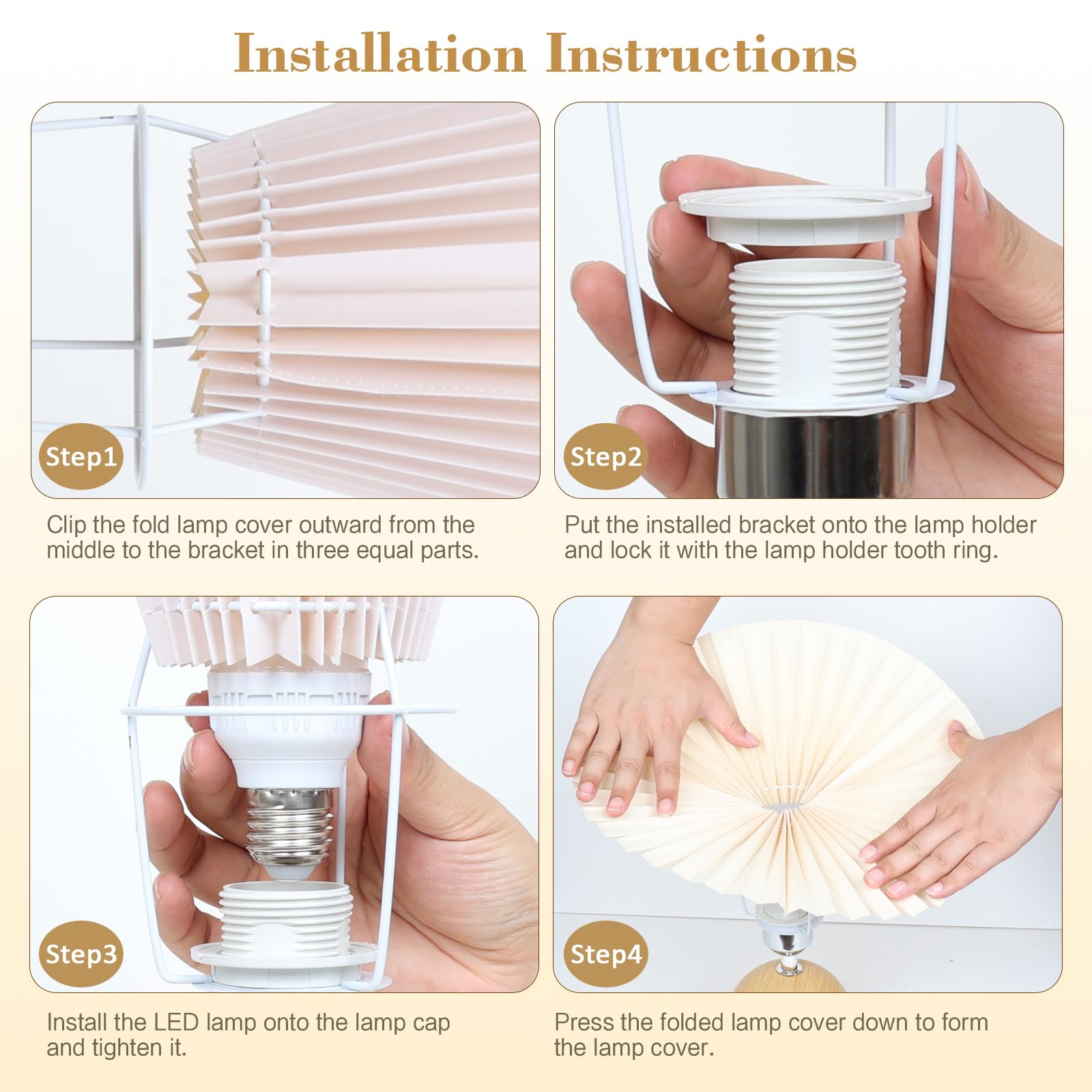 Jachoyi Small Pleated Table Lamp, Bedside Nightstand Lamp With Beige Lampshade, Morden Mini Lamp For Bedroom Home Office Decor, E27 Bulb Included