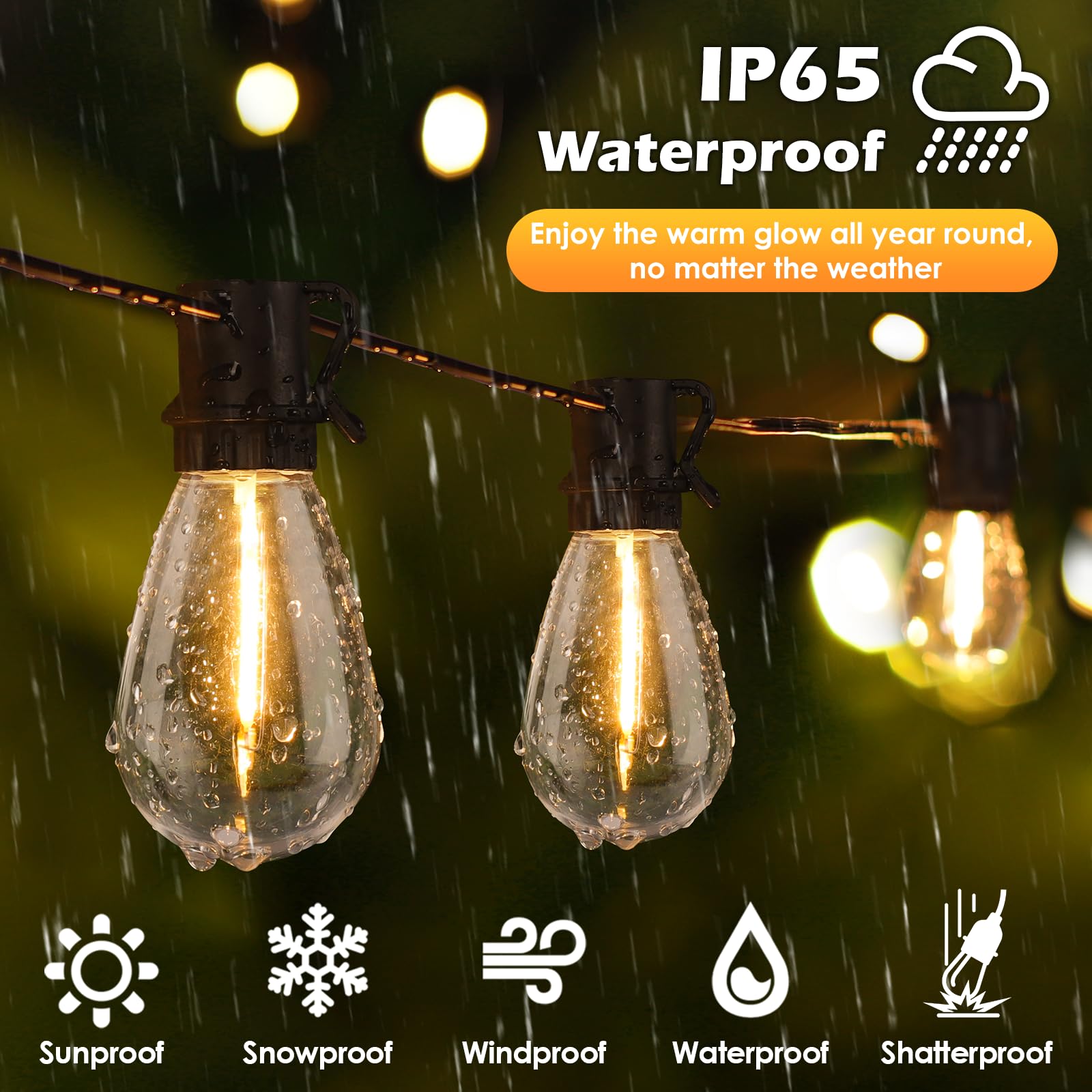 Larkvue 96Ft Led Outdoor String Lights, Waterproof Patio Lights With 30+2 2700K Dimmable Shatterproof Edison Hanging Bulbs For Backyard Party-Black
