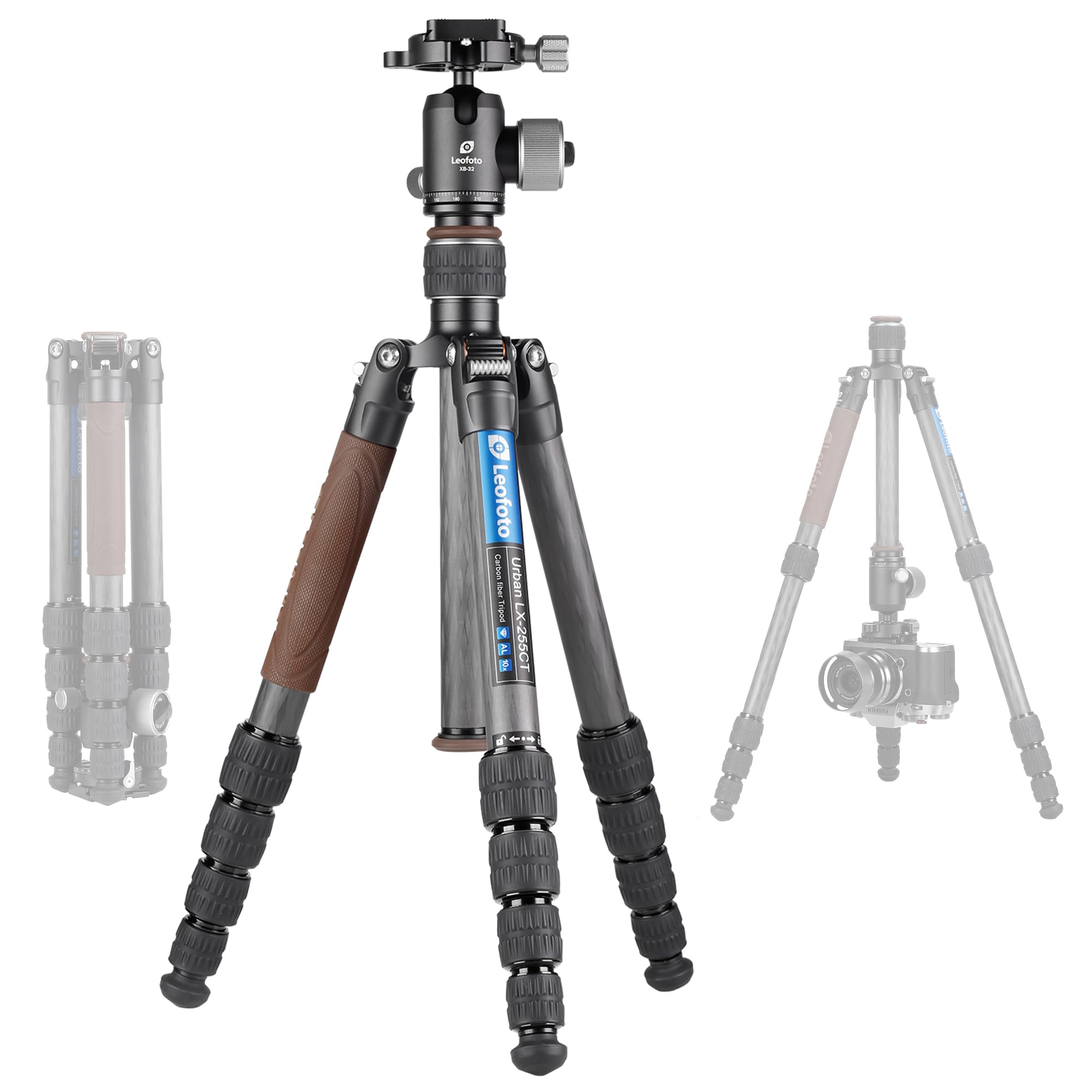 Leofoto Carbon Fiber Lightweight Travel Tripod With 360° Ball Head, Reverse Folding, Removable Center Column, Folded Height 36Cm, Maximum Load 8Kg (Lx-255Ct+Xb-32)