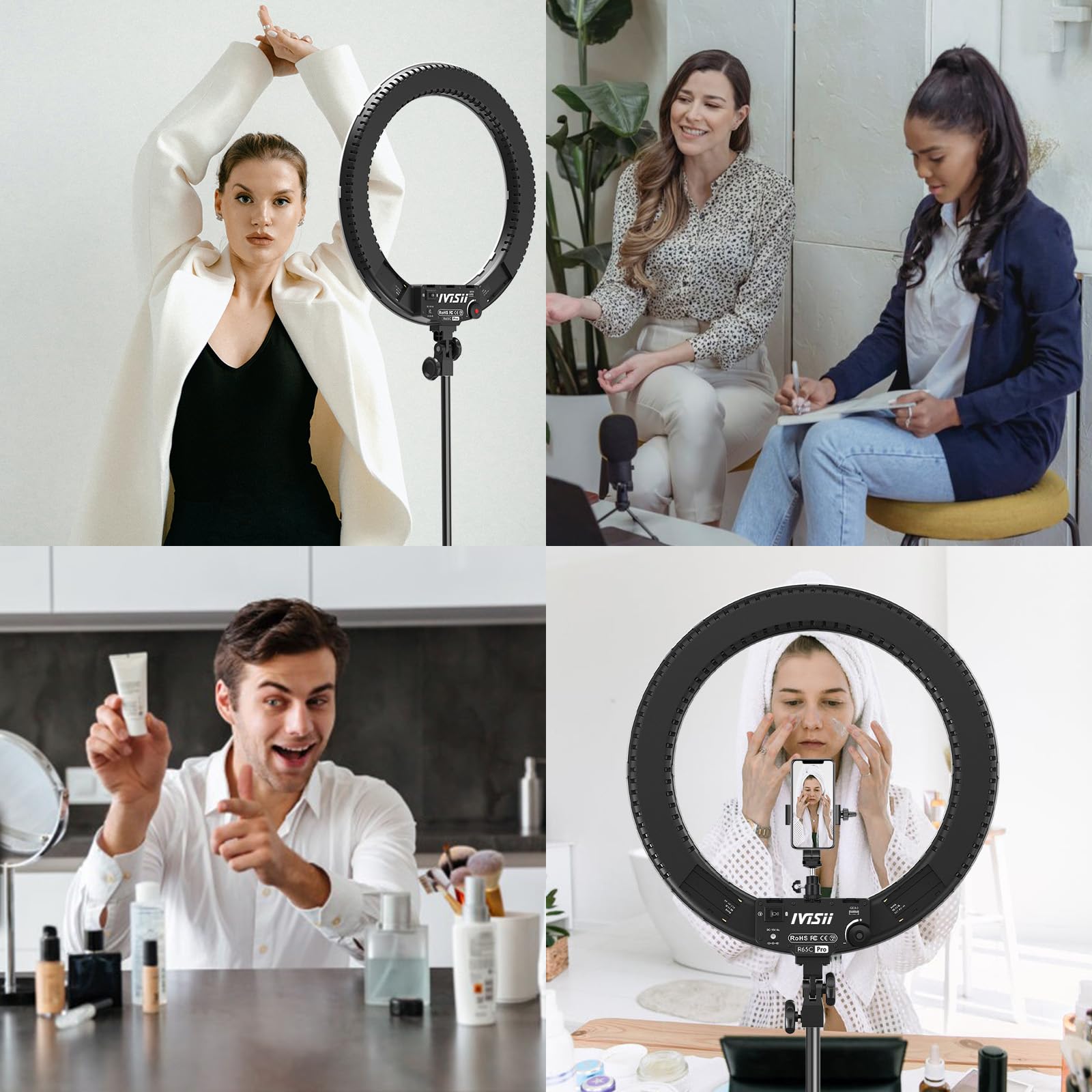 Ivisii Ring Light Kit - 19"/48.5Cm Outer 60W 3000K-5800K Bi-Color Ring Light With Tripod Stand, Carrying Bag - Perfect For Camera, Smartphone, Youtube, Tiktok, Vlogging, And Self-Portrait Shooting