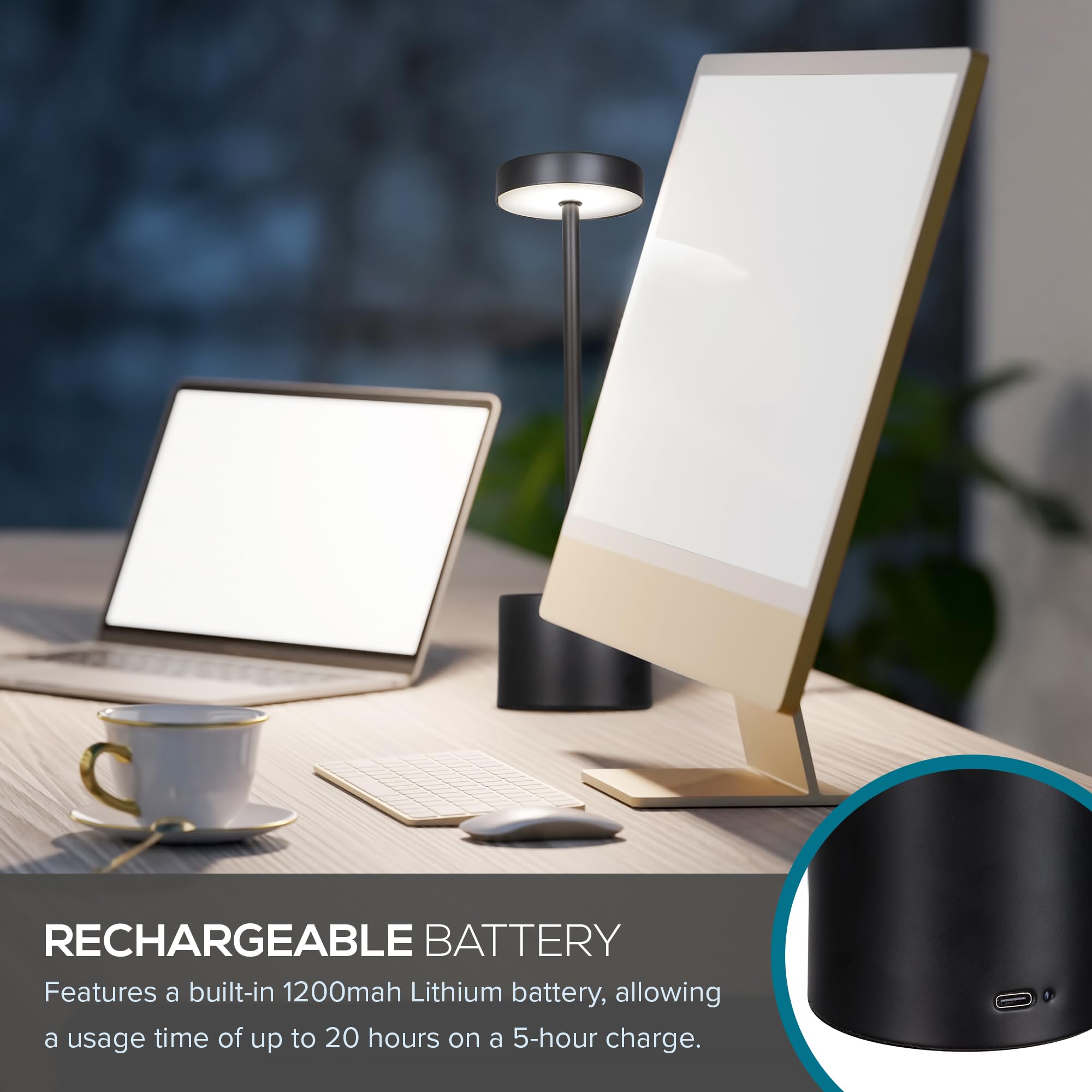 Catalina Lighting Cordless Table Lamp, Portable Led Rechargeable Metal Desk Lamp, 11" H, Black