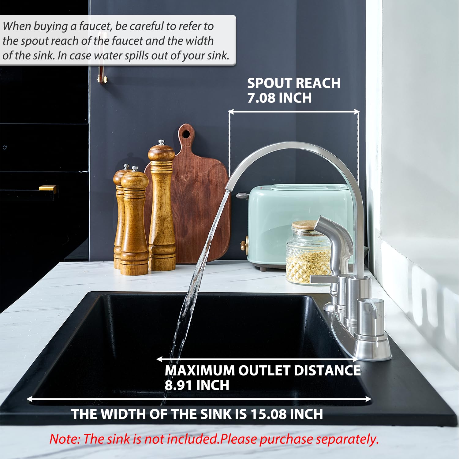 Rainmax Kitchen Faucet With Sprayer, Brushed Nickel Stainless Steel Kitchen Sink Faucet With Side Sprayer, 3 Hole Or 4 Hole Faucet For Kitchen Rv Laundry Utility Sink Kmf027L-5