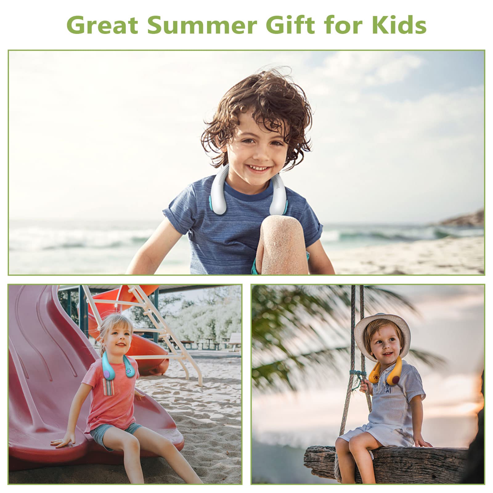 Portable Neck Fan For Kids, Rechargeable, Personal Cooling Mini Fan, Wearable Bladeless Fan, 3 Speed