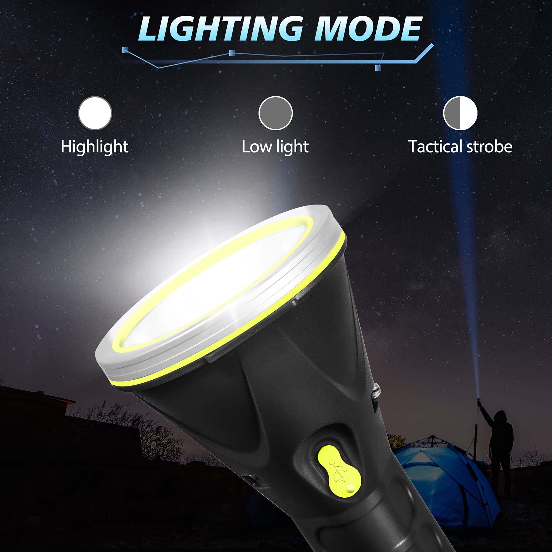 Bigsun Rechargeable Flashlight 6000 High Lumen Spotlight Strong Searchlight Waterproof Electric Torch , Home Safety, Camping, Boat, Hunting
