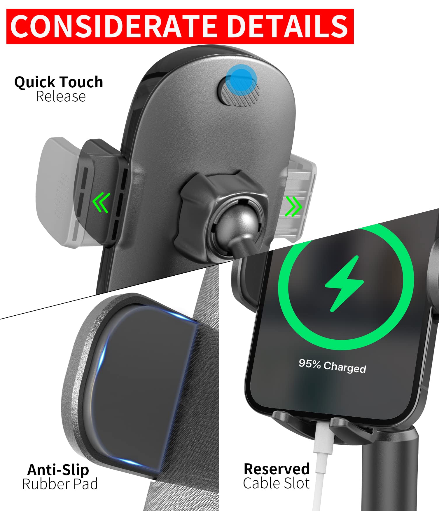 Apps2Car Solid Cup Phone Mount For Car Cup Truck With Quick Extension Long Arm Fast Swivel Adjustable Height 360 Rotatable Low Profile For Iphones