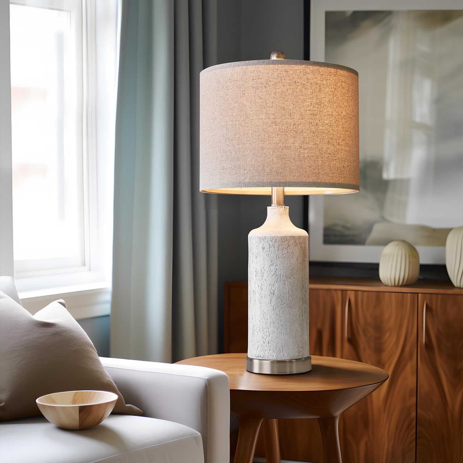 Oyears 24” Table Lamp Set Of 2, Bedside Table Lamps For Living Room, Farmhouse Lamp For Bedroom, Vintage Table Lamp For Nightstand, Boho Lamp For Room Decor, End Tables, Rustic, Resin, Beige