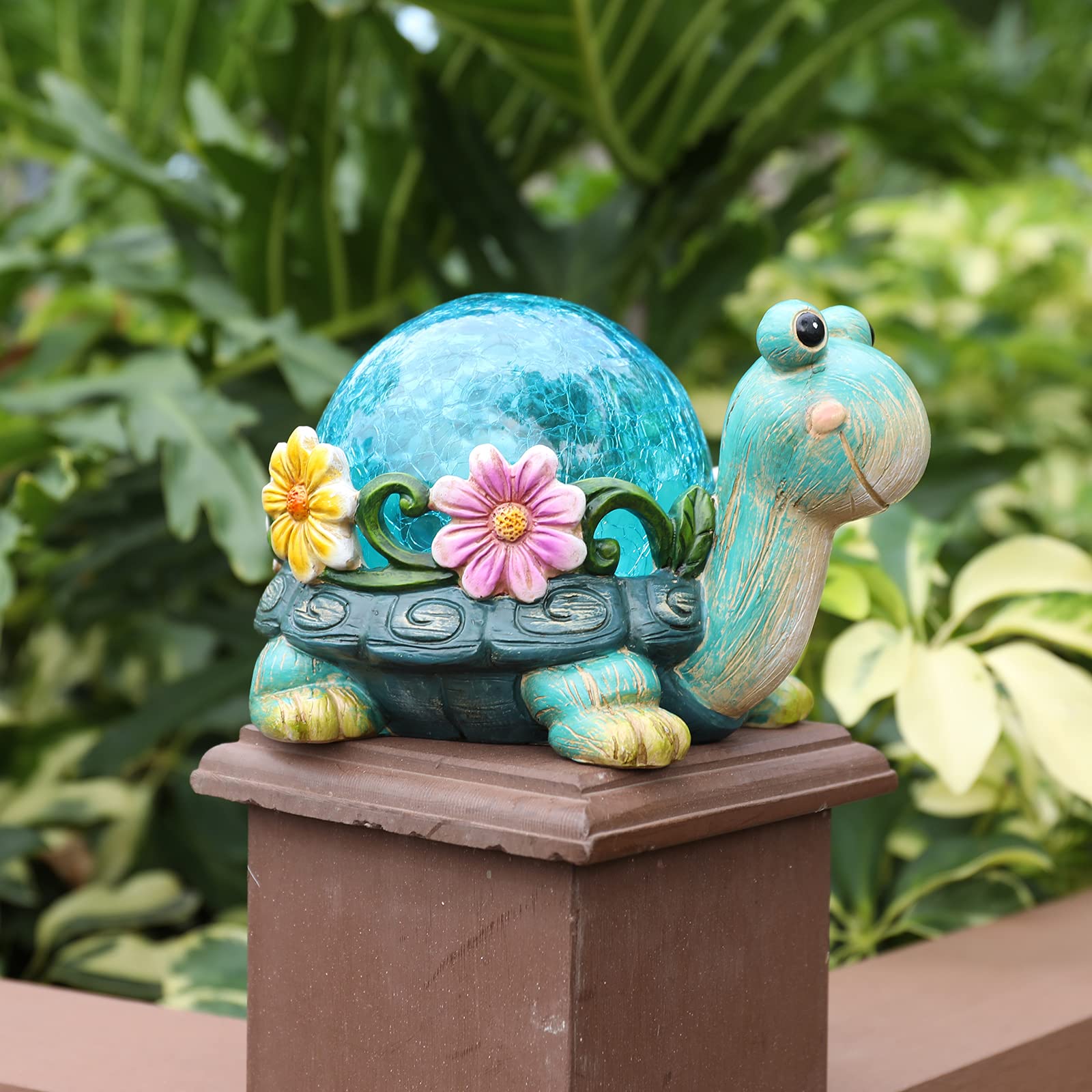 Taman Garden Turtle Statue Outdoor Decor - Resin Outdoor Figurine Glass Solar Lights Indoor Outdoor Decorations Patio Lawn Yard Art Ornaments