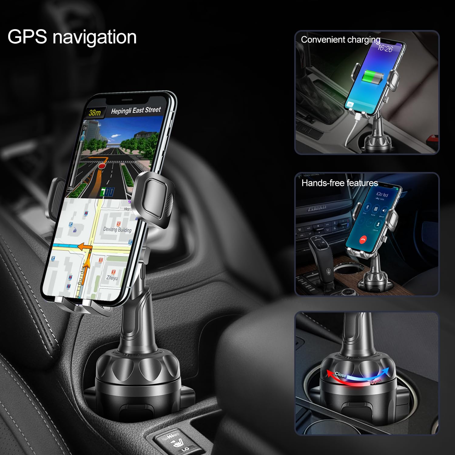 Topgo Car Phone Mount, Cup Phone Holder For Car [Secure & Stable] Cup Phone Holder Cell Phone Automobile Cradle For Iphone 16 And More Smart Phone -Black