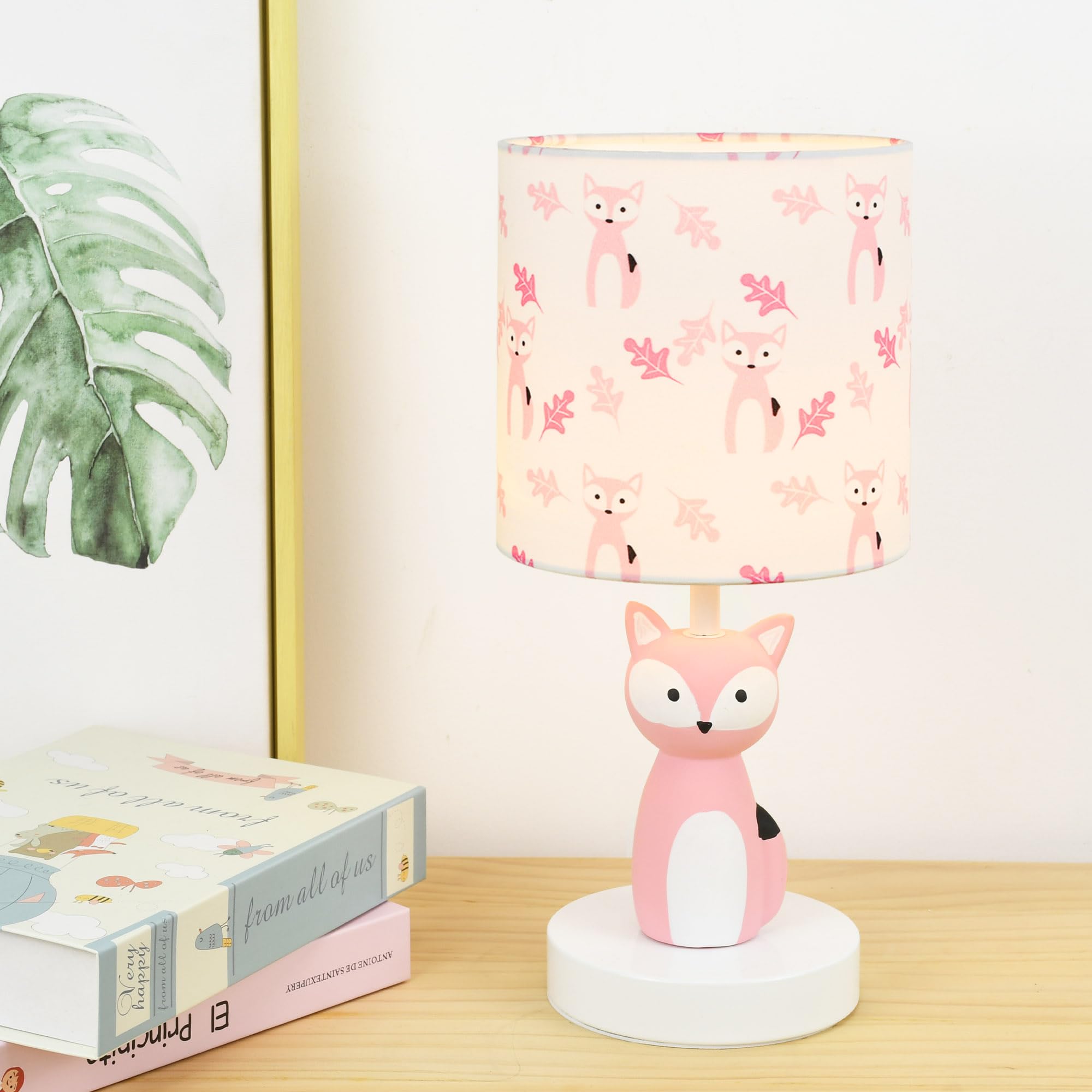 Lampwell Fox Led Table Lamp With Usb Port Dc5V,Pink Kids Table Lamp,Night Light For Kids Room,Nursery,Bedroom,Kitchen Counter,Gameroom,Φ5.91×H12.88In,Hand-Made