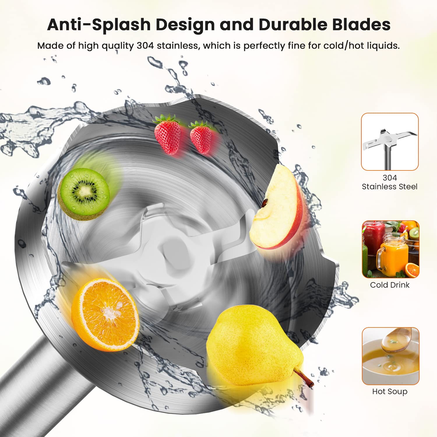 Healthomse 5-In-1 Immersion Blender 800W 12-Speed Stainless Steel Hand Blender With Milk Frother, Egg Whisk, Bpa- 500Ml Chopper And 700Ml Beaker With Lid For Soup, Smoothie, Baby Food