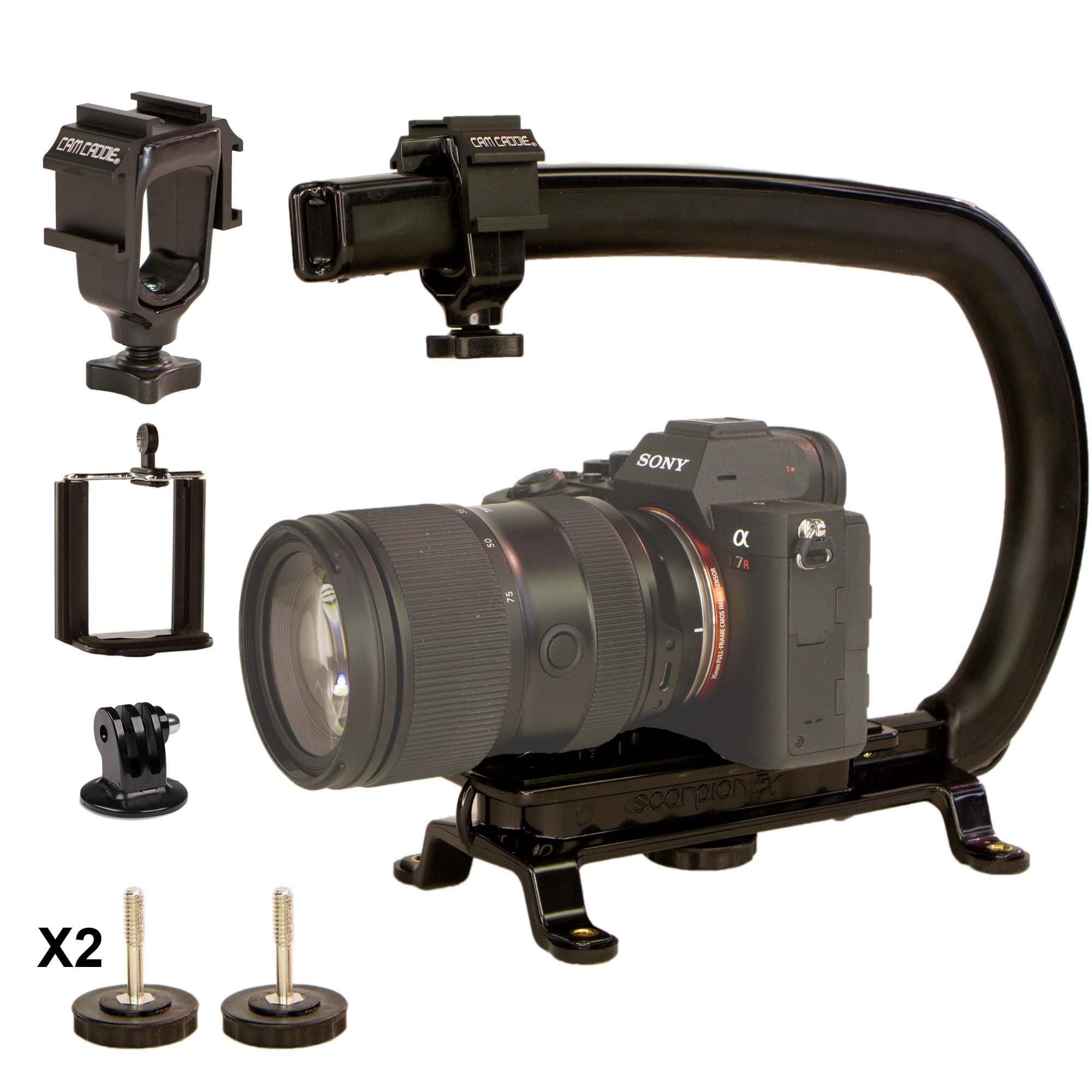 Cam Caddie Scorpion Ex Video Action Stabilizing Rig Handle Grip Handheld Stabilizer With Hot-Shoe Mount For Canon Nikon Sony Panasonic Dslr & Mirrorless Camera Camcorder (Triple Cold Shoe (X1))