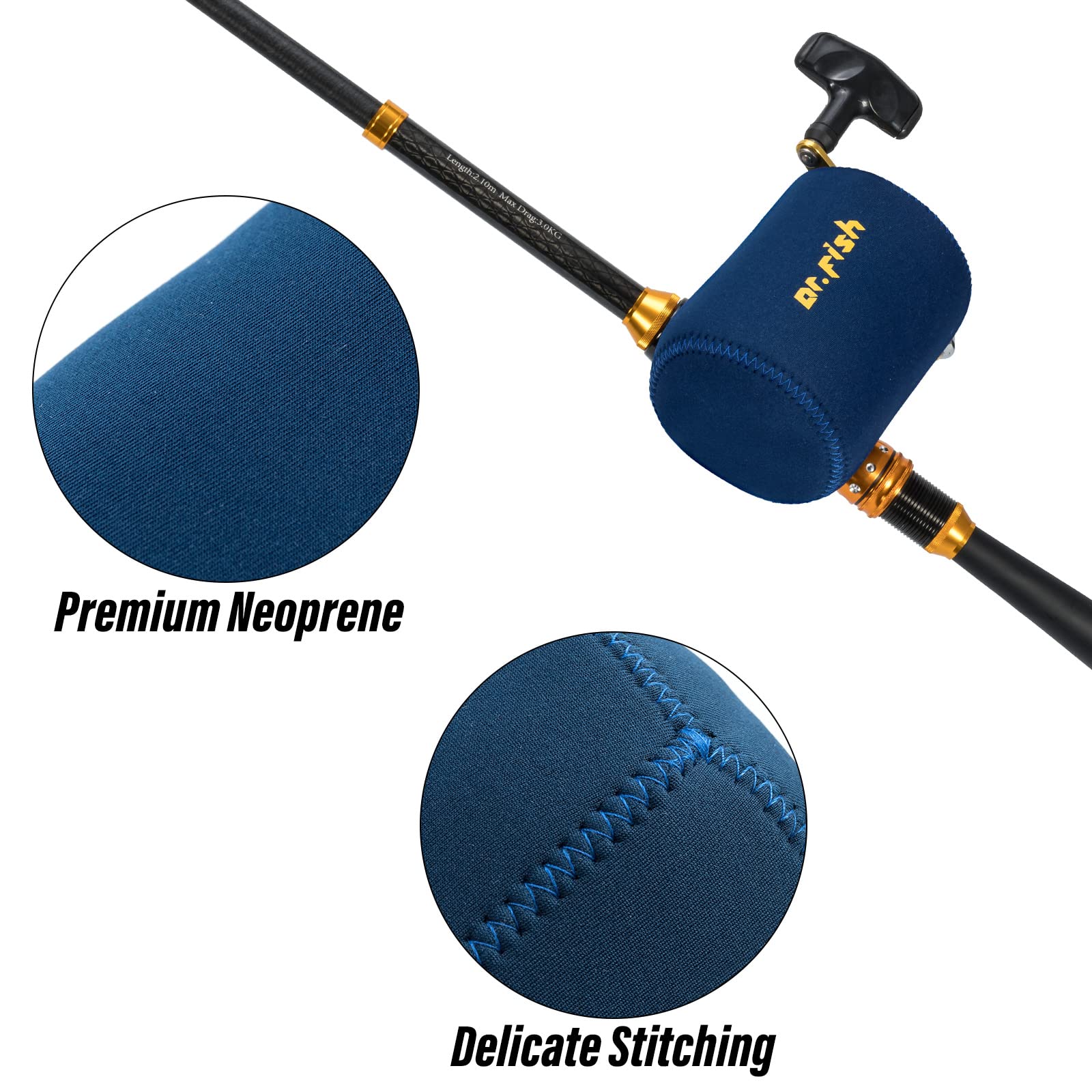 Dr.Fish Spinning Reel Cover, Fits 1000-3000, With 2 Round Baitcast Reel Cover Neoprene Fishing Reel Bag With Handle Slot, Spinning Reel Storage Case Pouch Reel Accessories