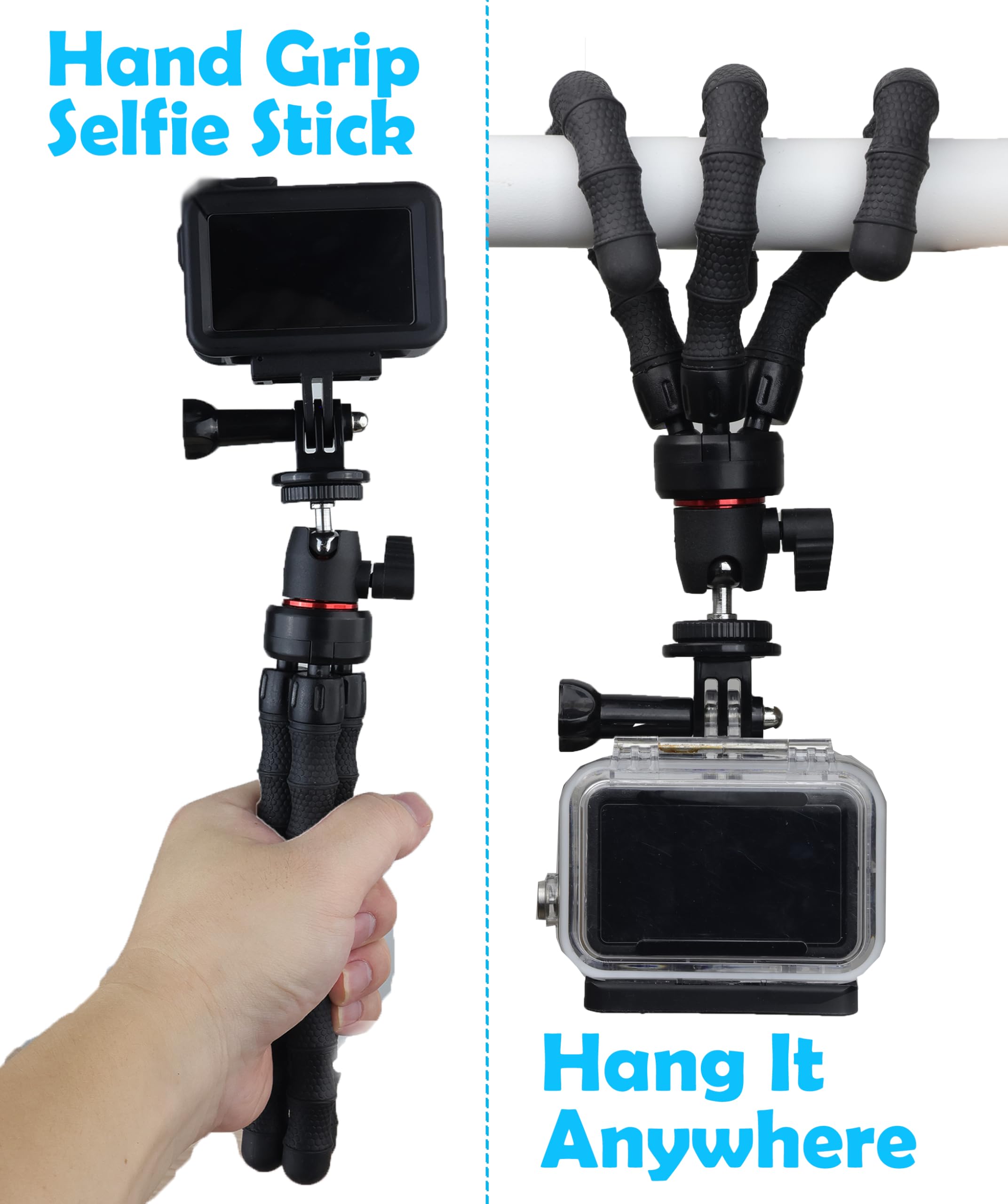 Hocoder Flexible Camera Tripod Compatible With Gopro Hero 13, 12, 11,10, 9 Bendable Tripod 360° Rotation Mount Stand For Vlogging