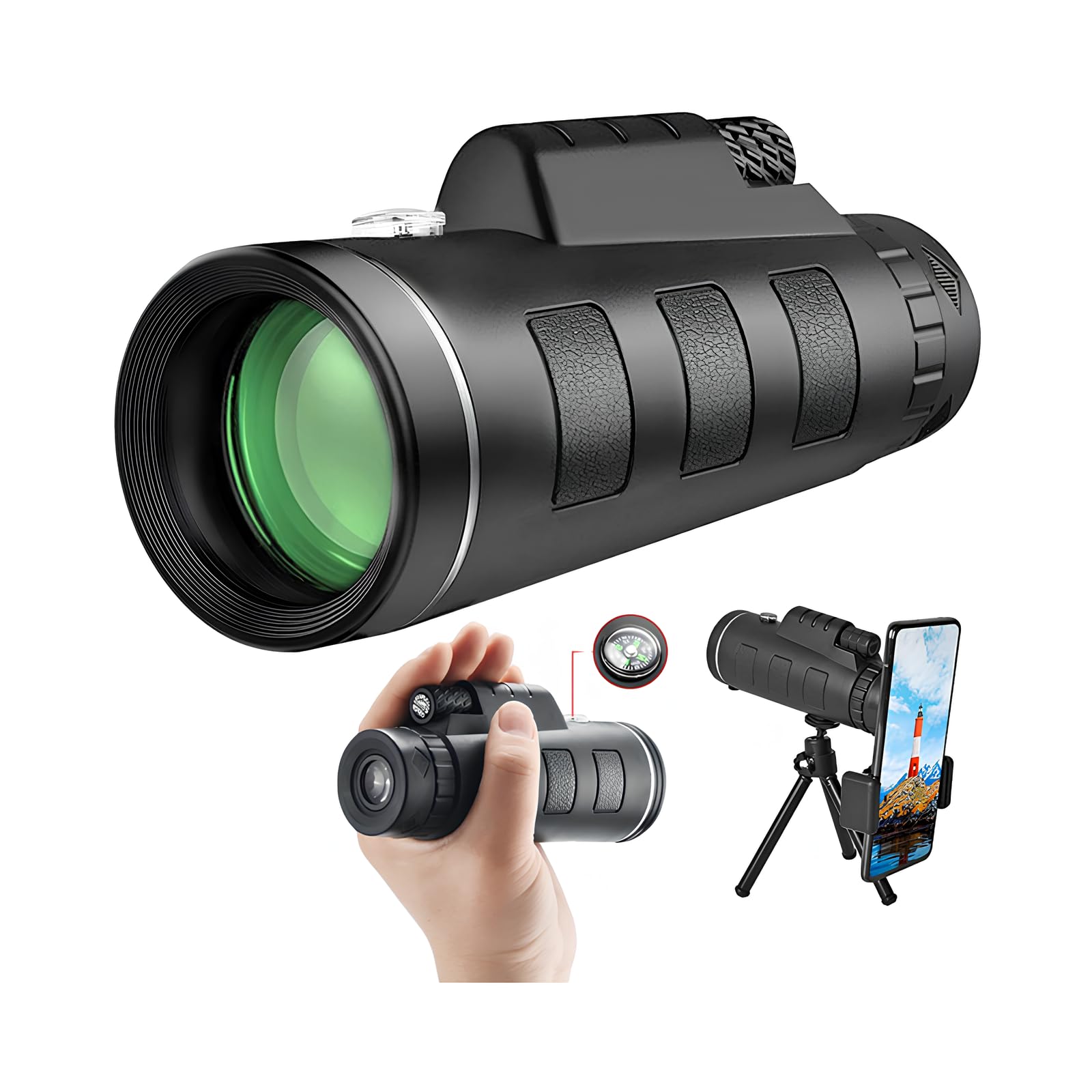 Banstle   Monocular Telescope For Smartphone，High Power Monocular With Smartphone Adapter And Sturdy Tripod， Bak4 Prism Monocular For Boating/Yachting/Sports/Bird Watching/Auto Racing/Hunting/Trevel