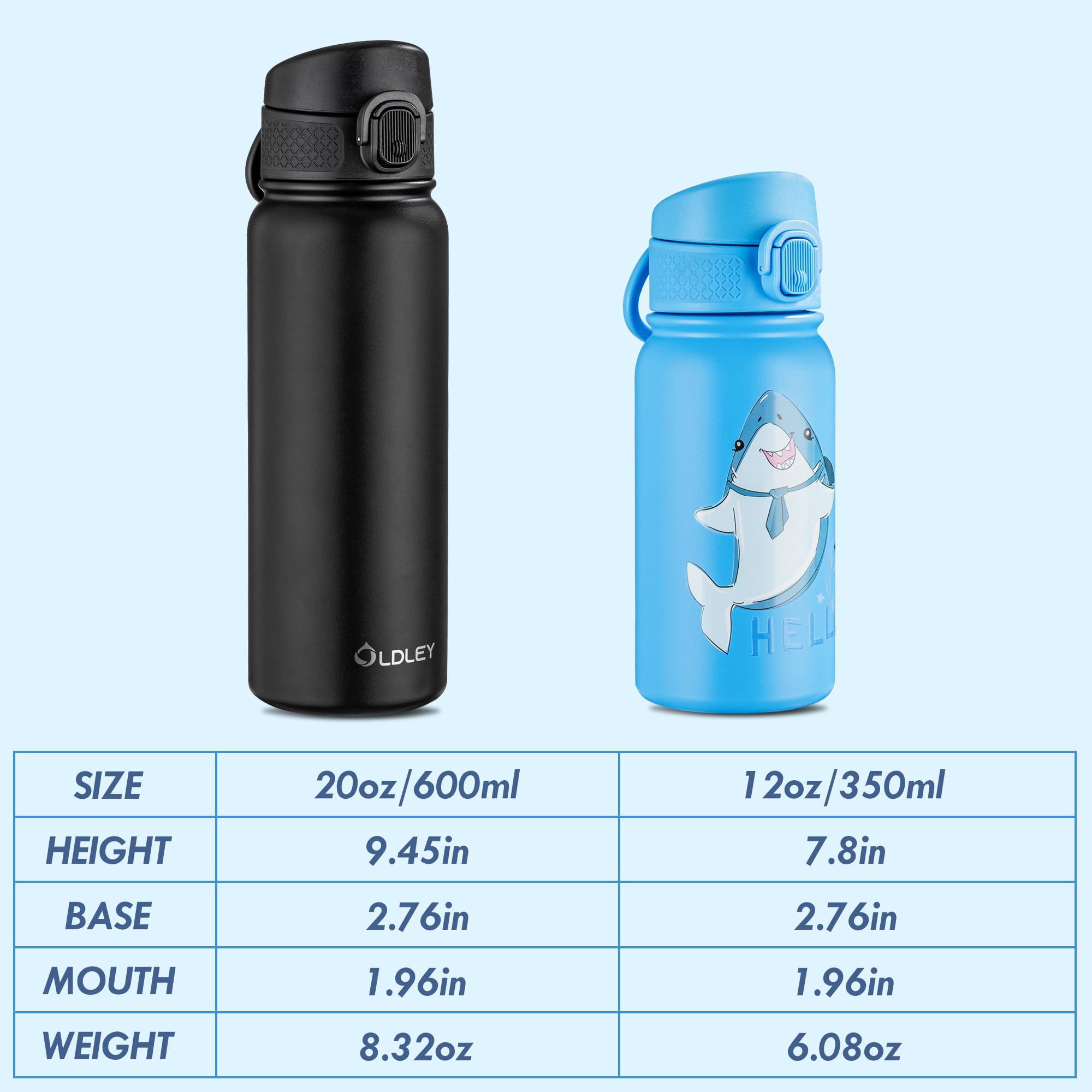 Oldley 12Oz Kids Water Bottle, Stainless Steel Insulated Water Bottle For Kids, With Straws Leak-Pr