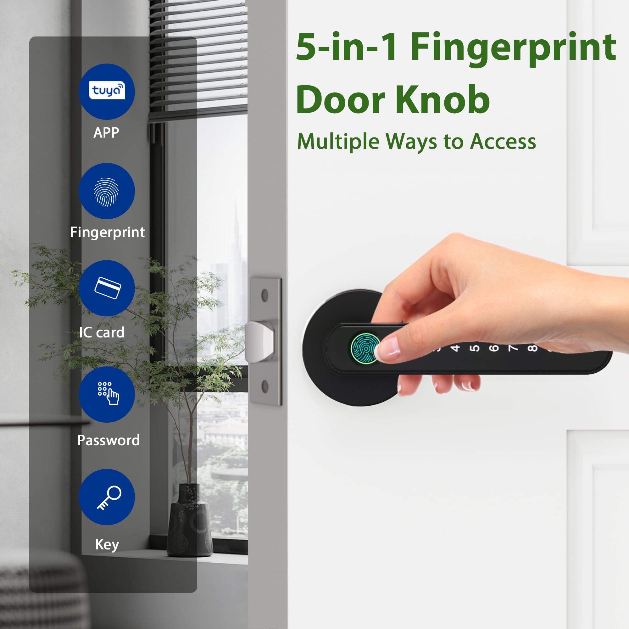 Chen Lclilichen Smart Electronic Fingerprint Door Lock, Keyless Entry With Handle, Codes, App, Ic Cards, Fingerprints, Keys, For Home Bedroom Apartment (Black)