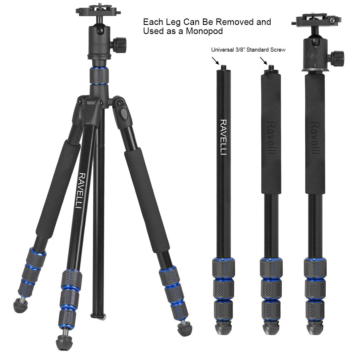 Ravelli Apgl5 Professional 65" Ball Head Camera Video Photo Tripod With Quick Release Plate And Carry Bag