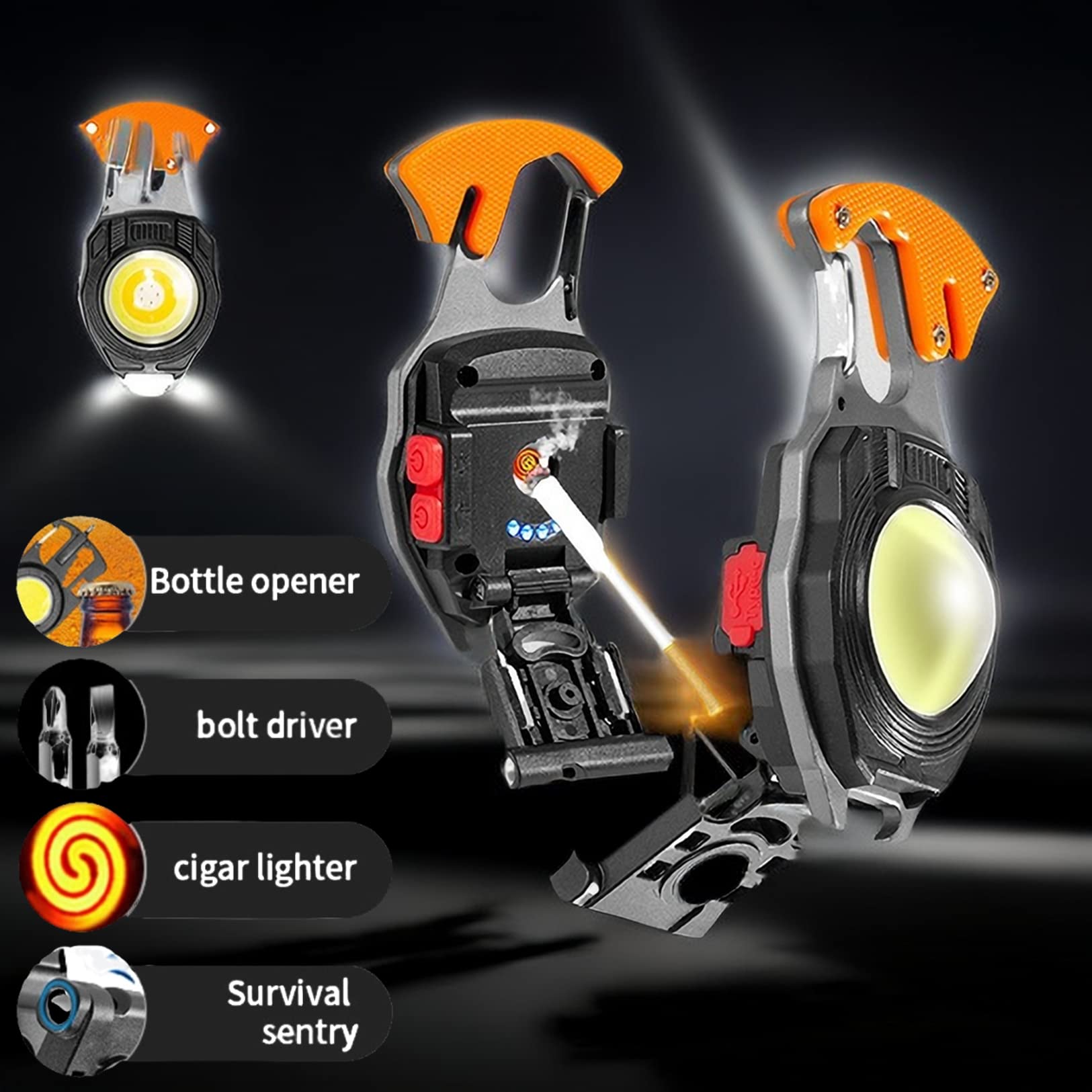 Wevyhfs Sports Wevyhfs Pocket Flashlight Keychain, Cob & Led Work Light, Rechargeable & Bright Mini Magnet Bottle Opener Bolt Driver Survival Sentry, 3 Color Beams & Magnetic(1 Pack)