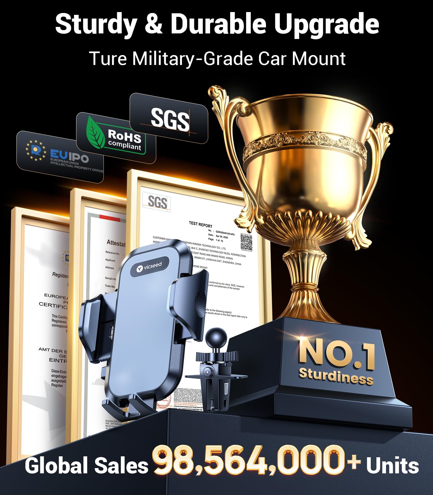 Vicseed Car Phone Holder Mount【Never Drop Clip】 Air Vent Car Cell Phone Mount Stand【Silicone Protect Vent & Phone】 Hands  Vehicle Cradle For Iphone 16 15 Pro Max Android All Smartphone