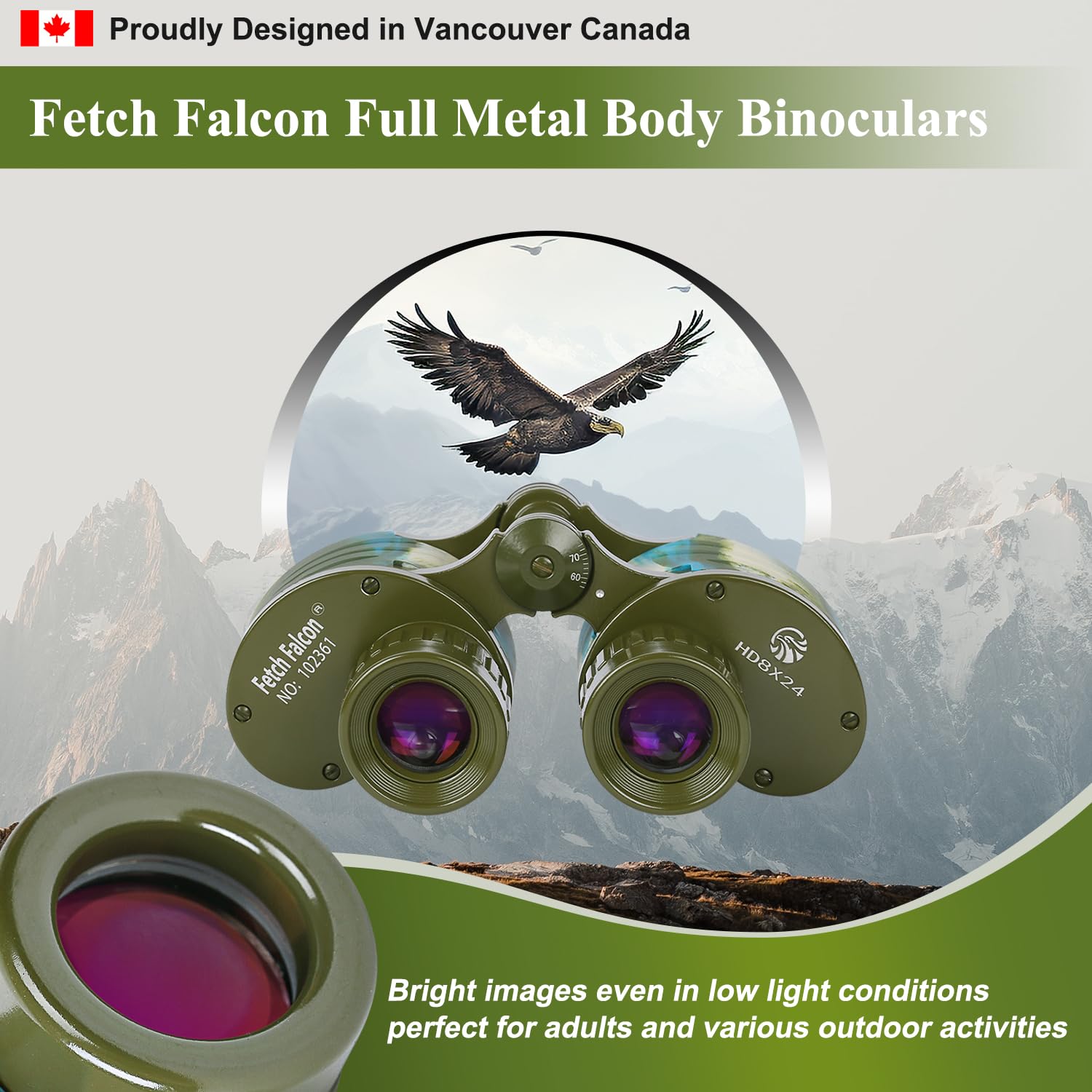 Fetchfalcon Fetch Falcon Full Metal Body Fmc Bak4 Hd 8X24 Binoculars(Third Generation High-Powered, Water-Resistance, And Portable) Ideal For Camping, Hunting, Tourism, And Mountain Climbing (Navy Blue)