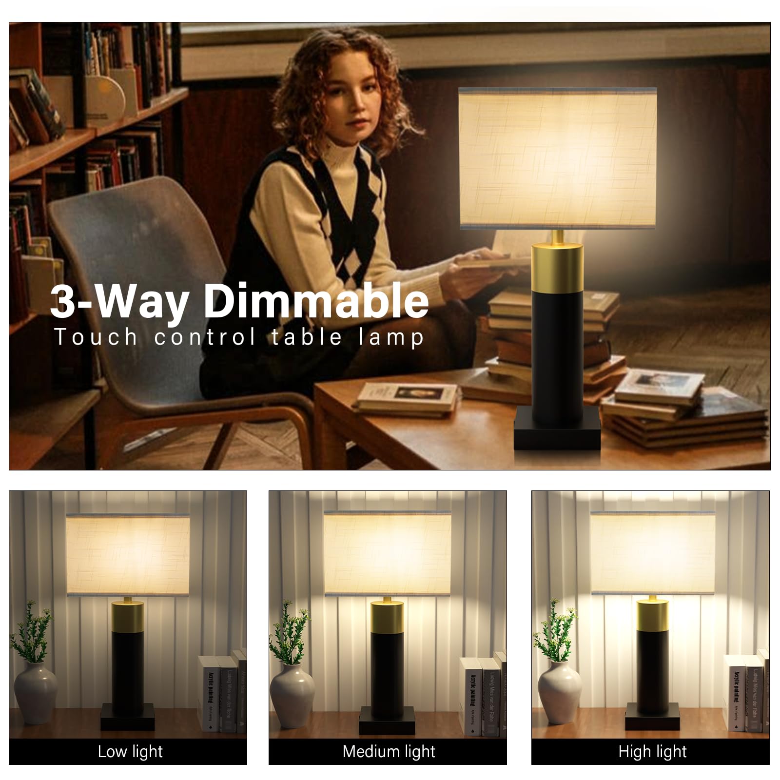 Oyedis Touch Table Lamp For Bedroom 3 Way Dimmable 22''Bedside Lamp With Usb A+C Nightstand Lamp For Living Room Office And Hotel Bulb Included