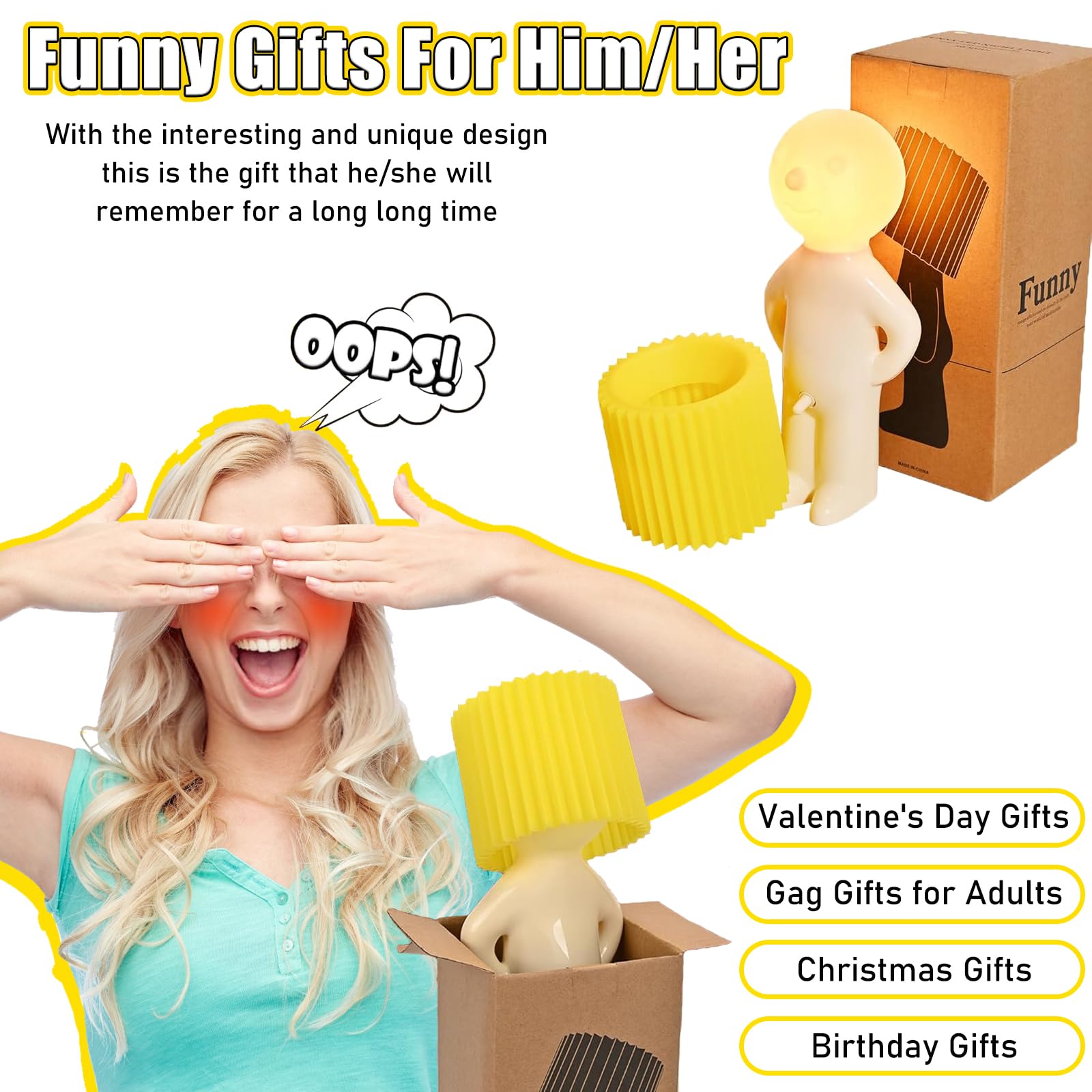 Nmignh A Little Shy Man Lamp,White Elephant For Adults, Creative Small Night Light Led Plug-In Table Lamp, Home Decoration Novelty For Bedroom, Christmas And Valentines(White)