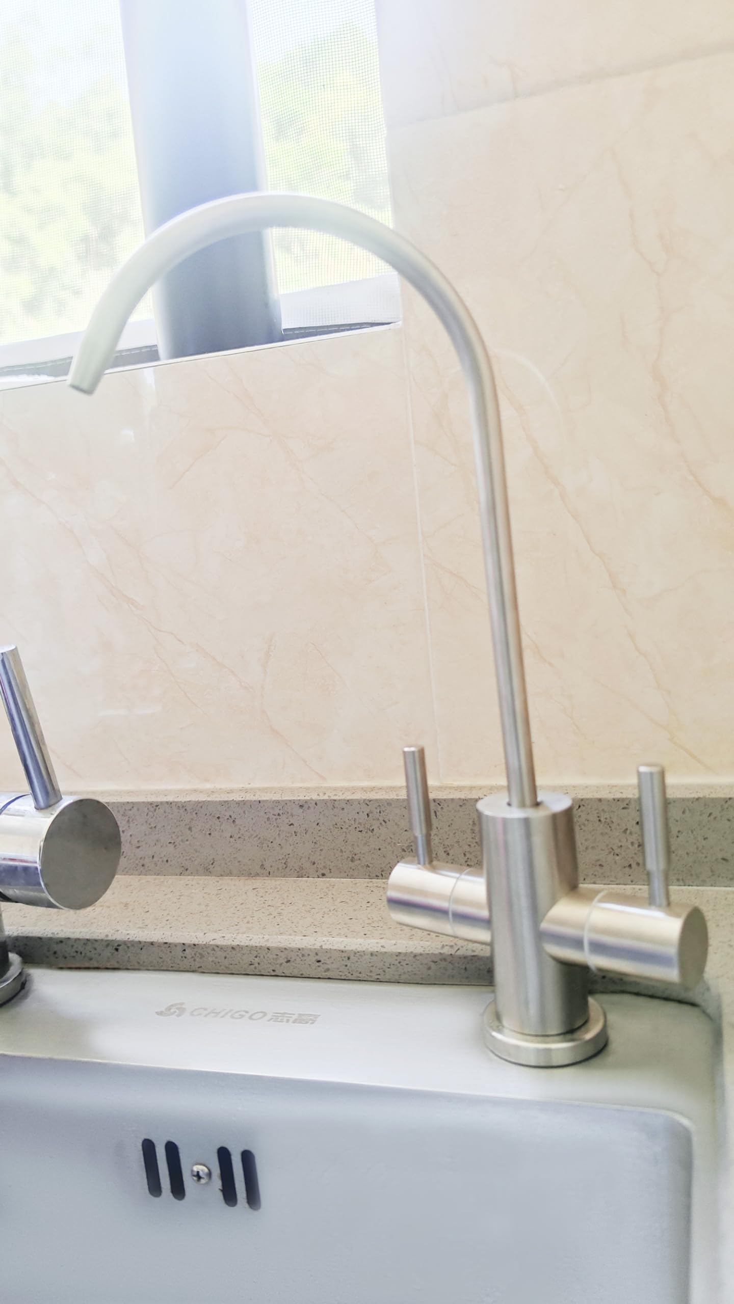 Syjia Two Way Drinking Faucet With Two Handles, Water Purifier Ro Faucet, Stainless Steel Direct Drinking Kitchen Tap For Filters, Sparkling, Cold Water
