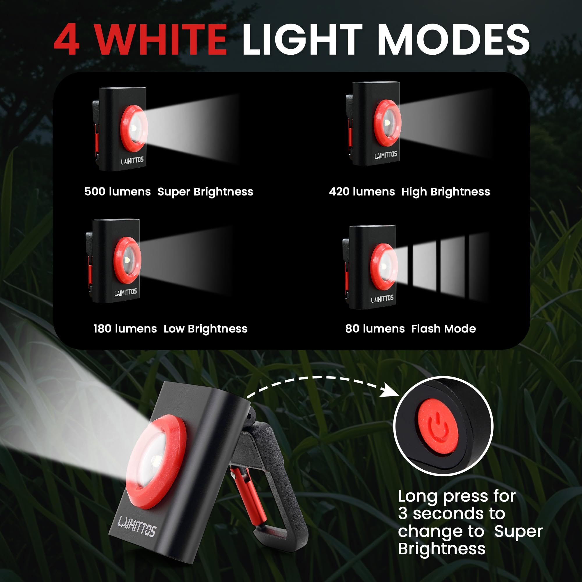 Laimittos Mini Keychain Flashlight 500 Lumens, Small Flashlight Powerful Rechargeable Emergency Pocket Flashlight High Lumens With Foldable Magnetic Bracket