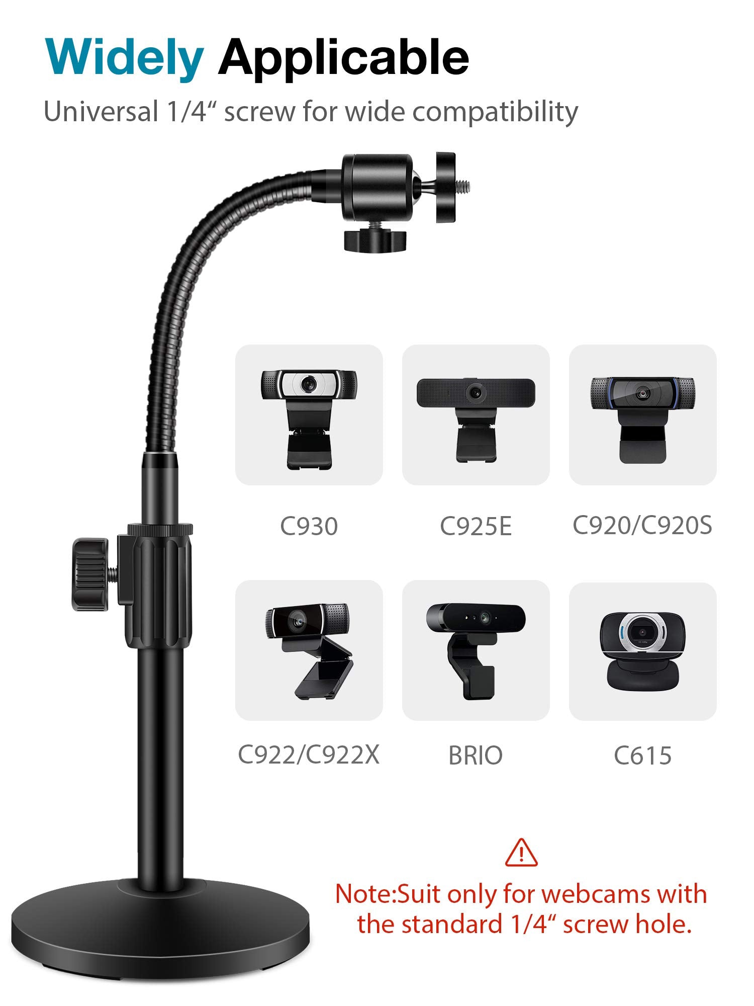 Innogear Webcam Stand For Desk, Camera Stand Mount Gooseneck Arm For Logitech Webcam C922 C930E C920S C920 C615 C960 C920X Brio 4K Nexigo N60, Phone Mount, Right Light, Gopro With 1/4" Thread
