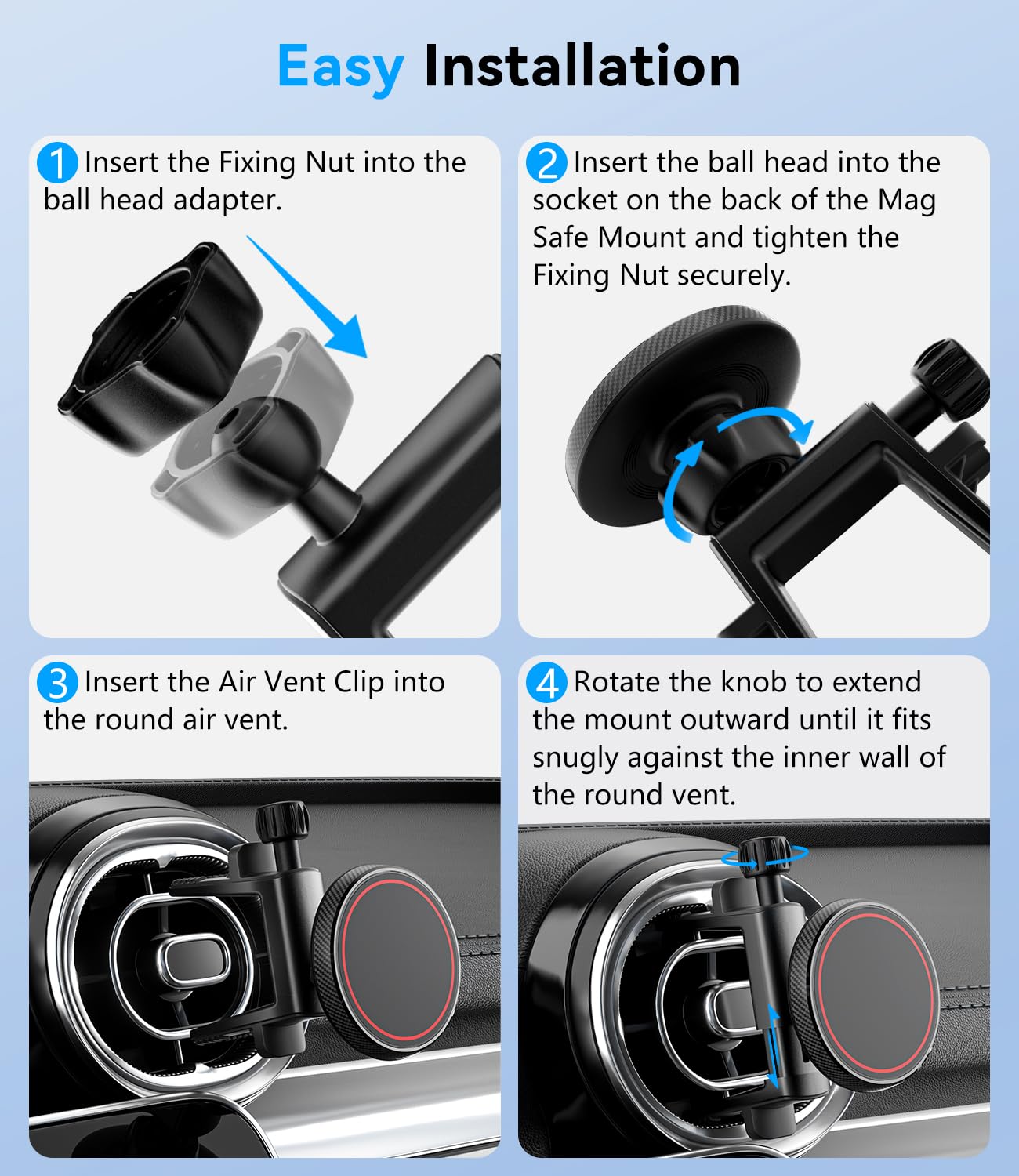 Alafly Compatible With Magsafe Car Mount For Mercedes Benz A/B/C/E/G/Gla/Glk Round Air Vent, Strong Magnetic Phone Holder For Iphone 16 15 14 13 12 Pro Max Plus Mini