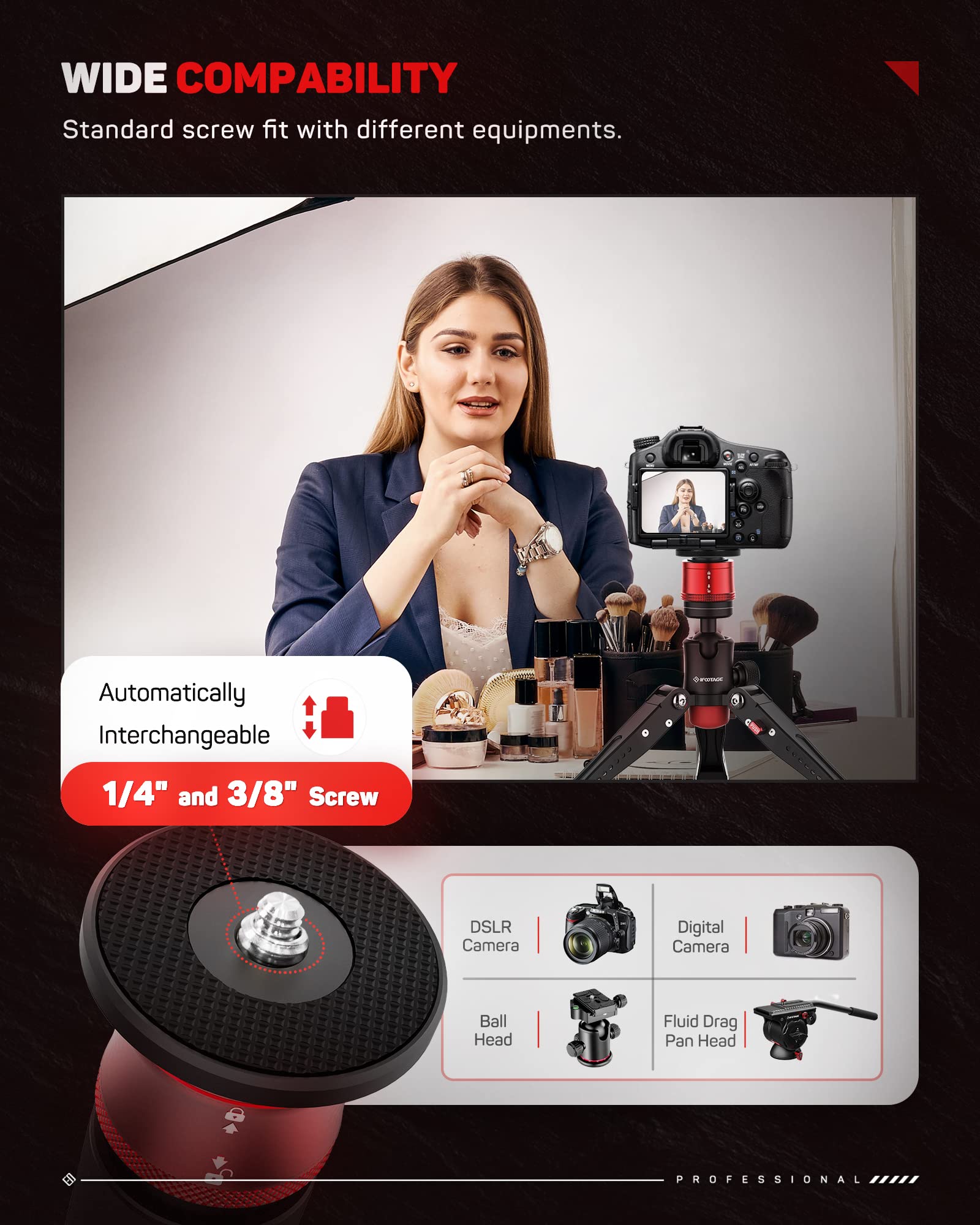 Ifootage Small Tripod And Tool Hook Red, Professional Mini Tripod For Photography, Tabletop Tripod For Photography, Aluminum Heavy Duty, Desktop Tripod Compatible With Sony, Nikon, Canon Dslr Camera,