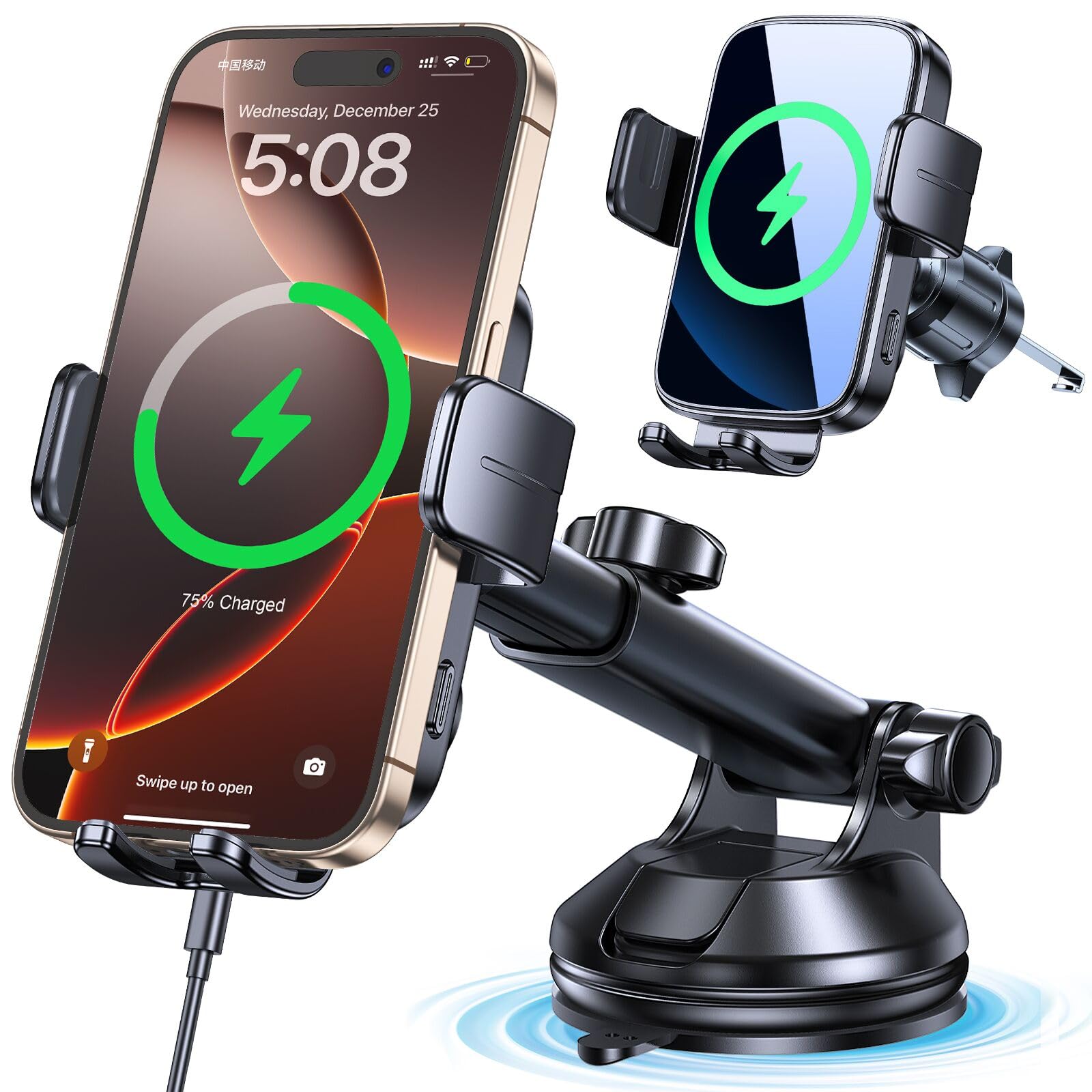 Kaistyle Wireless Car Charger Mount, Wireless Phone Charger For Car Auto Clamping Car Phone Holder Charger【 Wind + Vent + Dash 】Car Wireless Charger For Car For Iphone 16 15 14, Galaxy S24 S23 S22 Etc