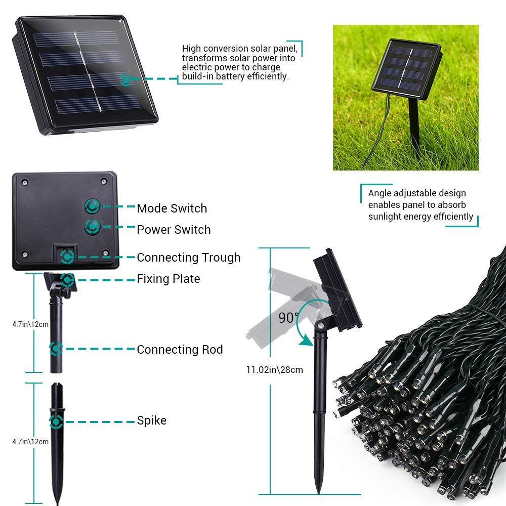 Toodour Solar Christmas Lights Outdoor, 200 Led 8 Modes Christmas String Lights, Waterproof Solar Light String For Garden, Patio, Fence, Holiday, Party, Balcony, Outdoor Christmas Decorations - Purple