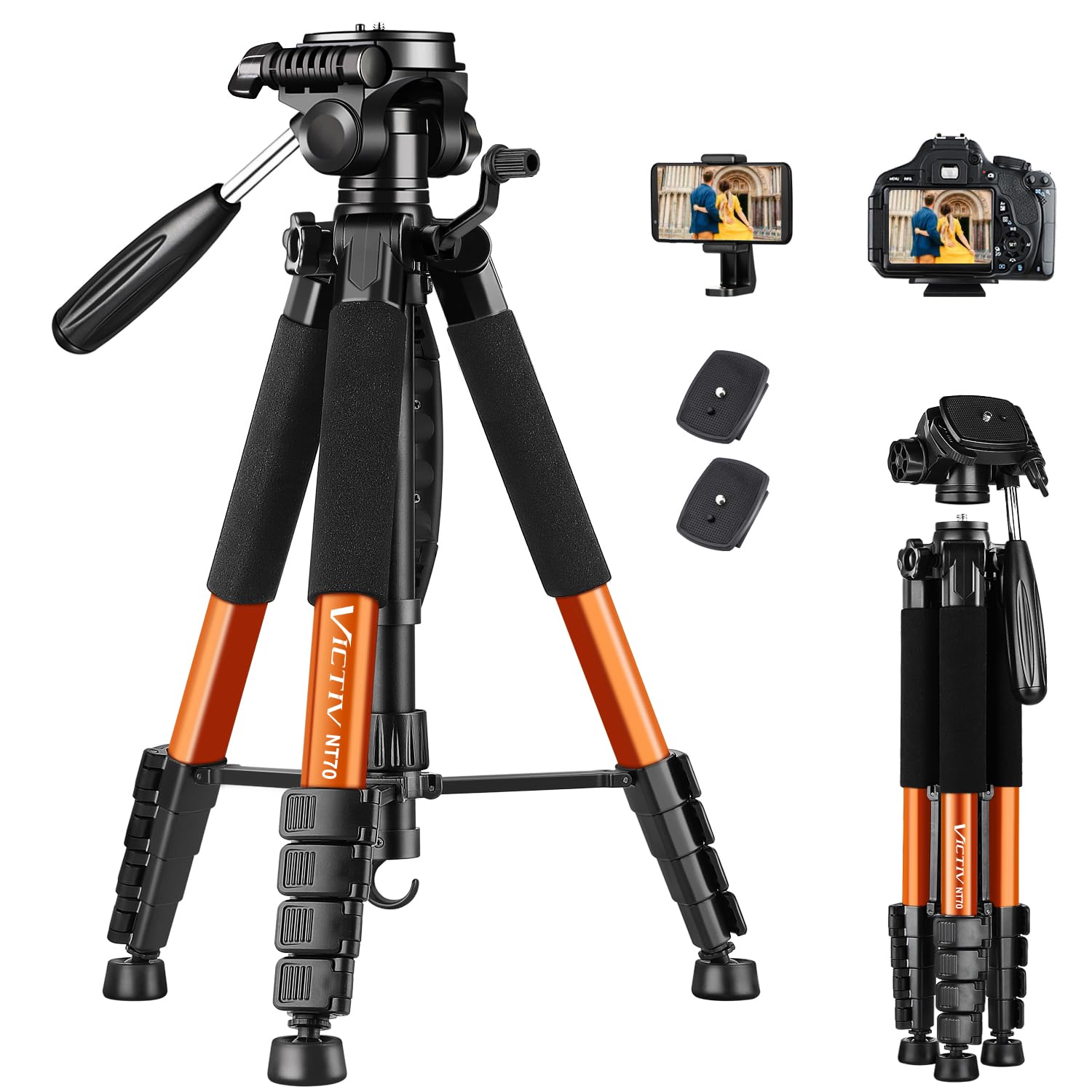 Victiv Tripod 74-Camera-Tripod For Cell Phone, Aluminum Professional Heavy Duty Camera Tripod Stand, Tripod For Camera Dslr Slr With Carry Bag, Compatible With Canon Nikon Iphone