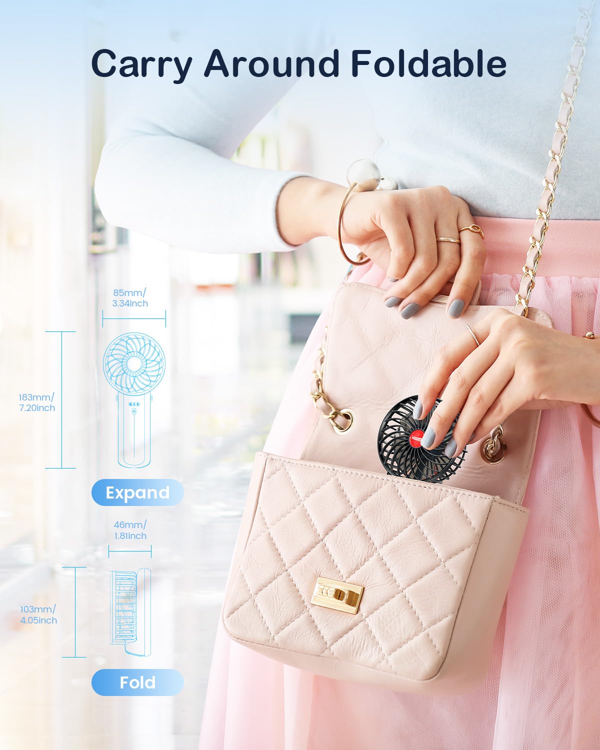 Small Portable Fan Handheld And Rechargeable: Pink Mini Hand Fans 4 Speeds Adjustable Cool Air Wind