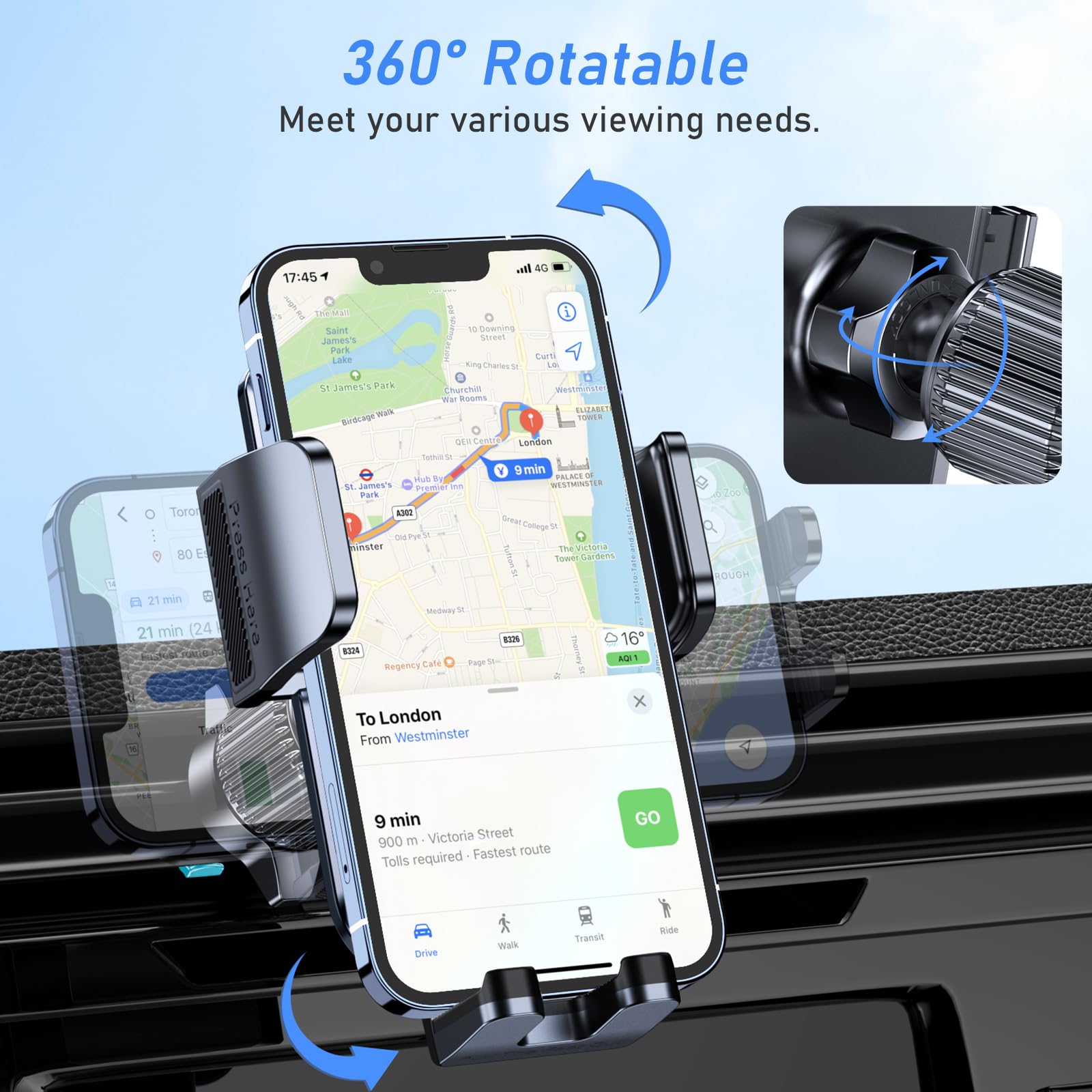Blukar Car Phone Holder Mount, Super Stable Air Vent Cell Phone Car Mount With  Metal Hook Clip, 360° Rotation,One Button Release For Iphone, Samsung, Google, And All Other Smartphones