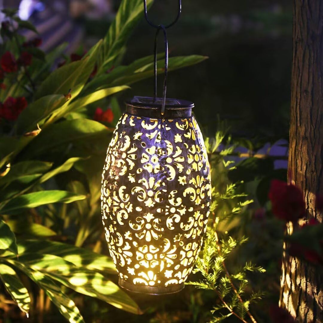 Kaixoxin Solar Lantern Lights For Hanging Or Table Outdoor Solar Light For Patio Courtyard Garden (Silver-1)