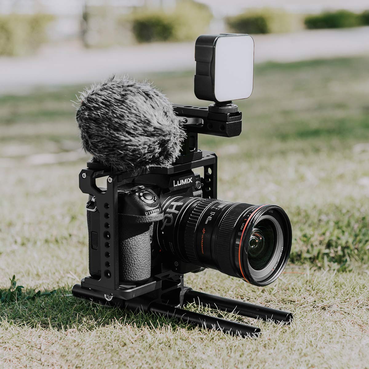 Kamthing Aluminum Video Camera Cage Stabilizer For Panasonic Lumix S1H S1R S1 Camera With Top Handle Grip And Baseplate 15Mm Rod Multiple 1/4" 3/8" Screw Mount (Cage With Top Handle And Baseplate)