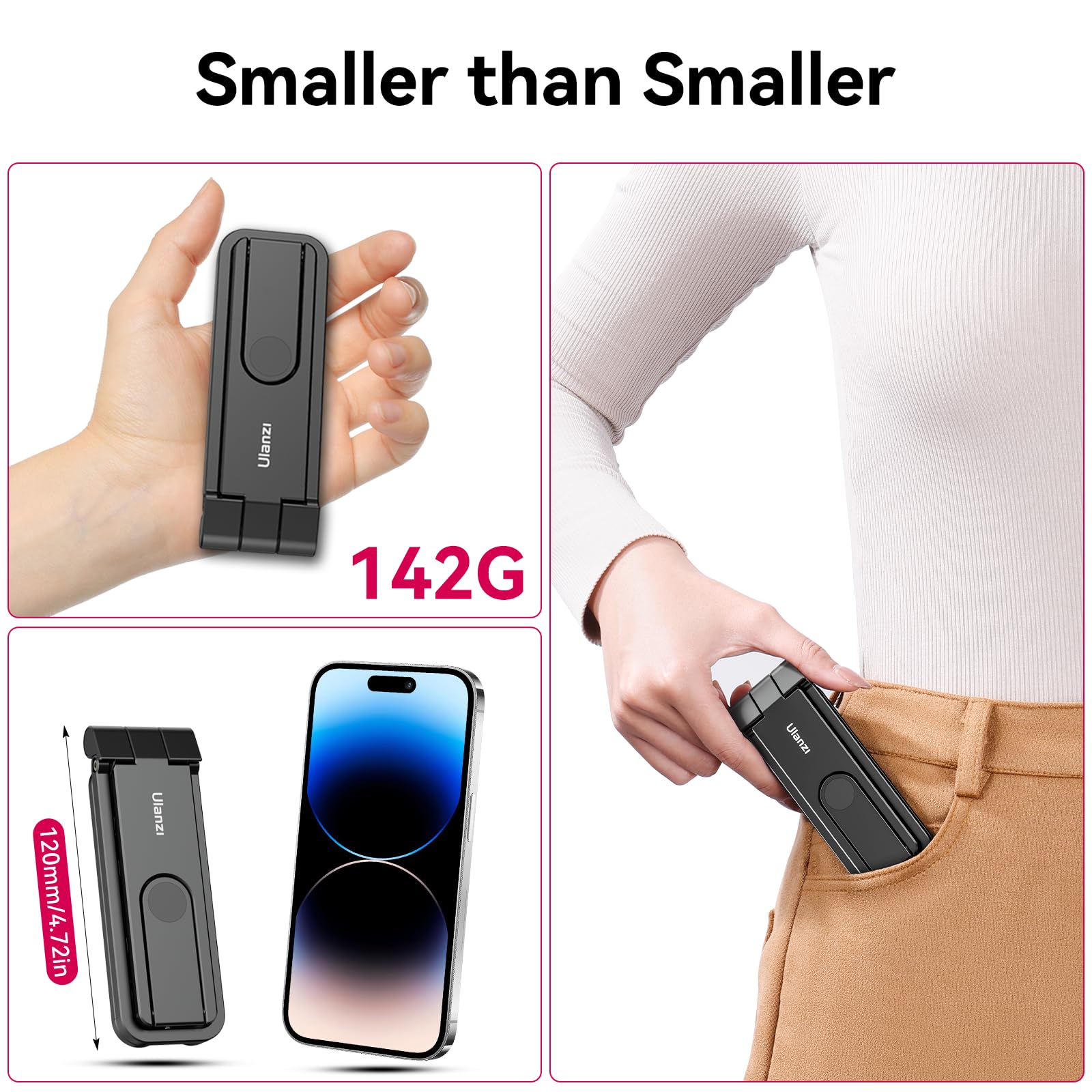 Ulanzi Ma26 Foldable Phone Tripod - Pocket Cell Phone Vlog Video Tripod Handle Aluminium Smartphone Desk Stand 2 Cold Shoe Small Size All In One Lightweight Portable Vlog Stick For Iphone Samsung