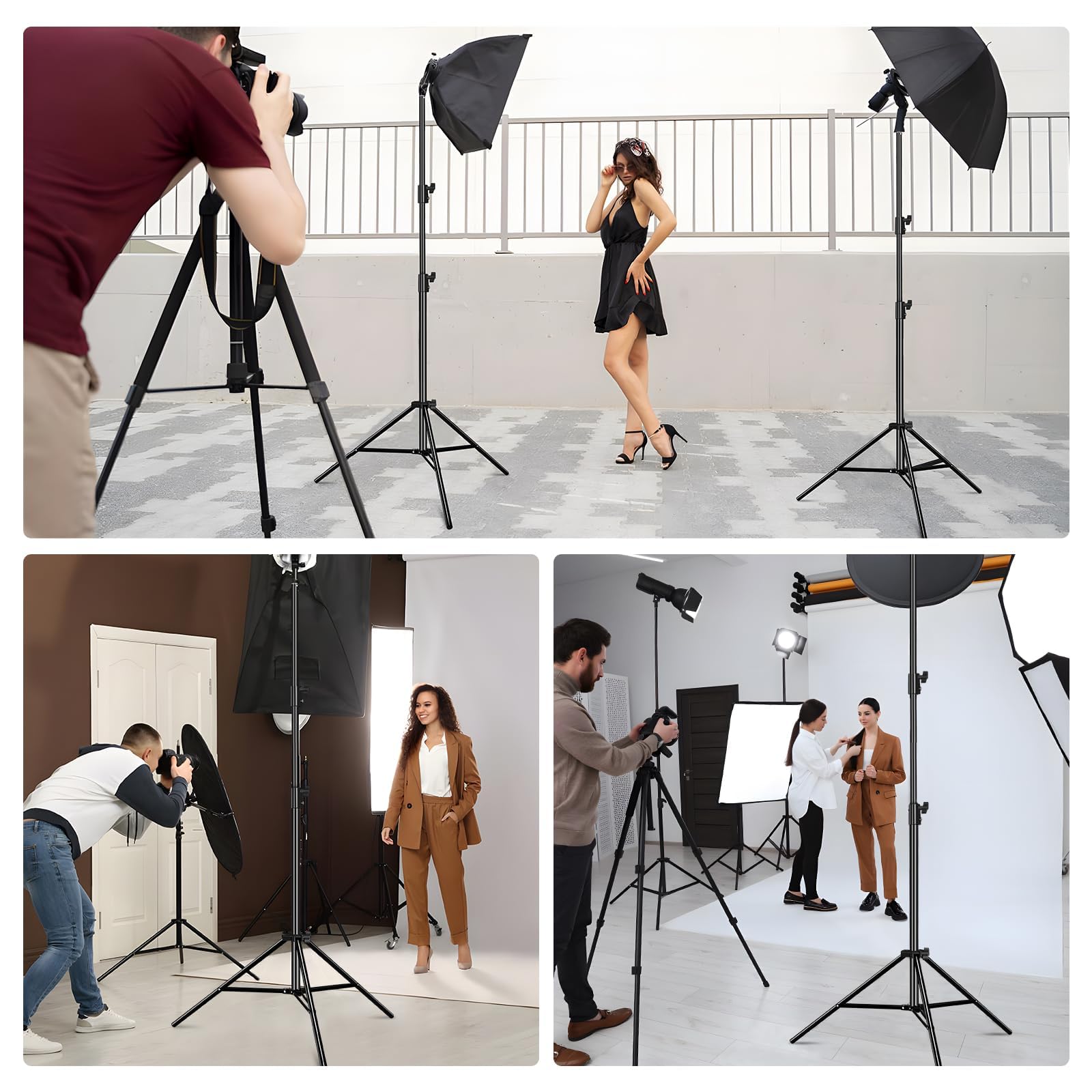 Soonpho 2Pack Heavy Duty Light Stand 9.2Ft / 110" Aluminum Spring Cushioned Tripod Lighting Stands Max Loading:10Kg Adjustable 94Cm-280Cm With Carry Bag For Photography Softboxes Umbrella Studio Shooting